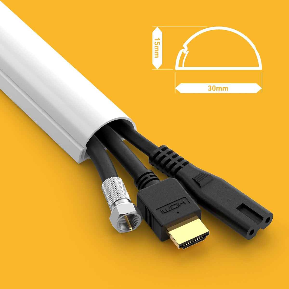 D-Line 30x15mm Cable Trunking 4m Multipack, Half Round Profile, Self-Adhesive Wire Cover, Paintable Cable Management - 10x 30mm (W) x 15mm (H) x 40cm Lengths and Accessories - White