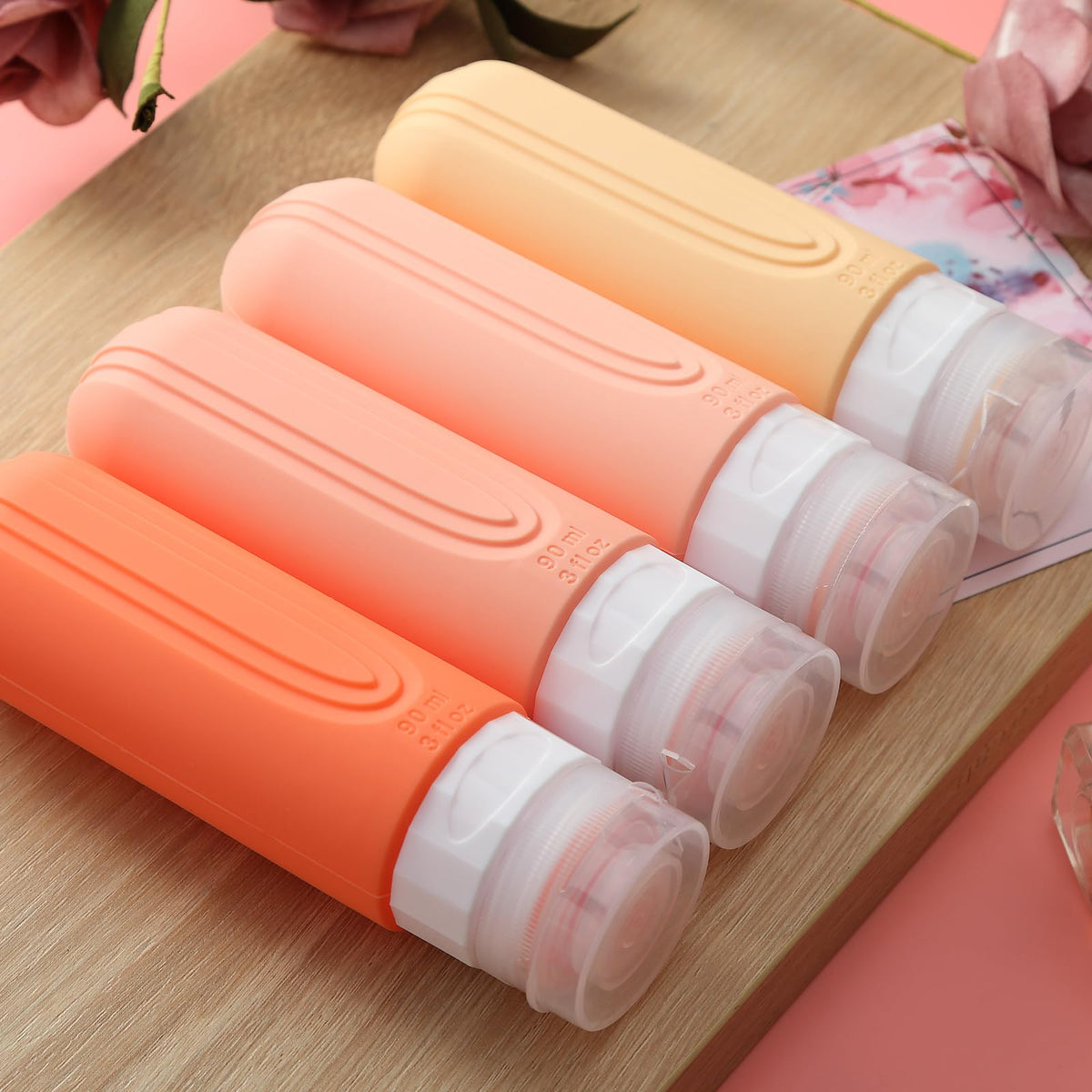 Mrsdry Travel Bottle for Toiletries, Leak Proof Silicone Travel Size 90ml Bottles Refillable Containers for Liquid Shampoo, BPA Free and TSA Approved Travel Accessories with Clear Bag (4 Pack)