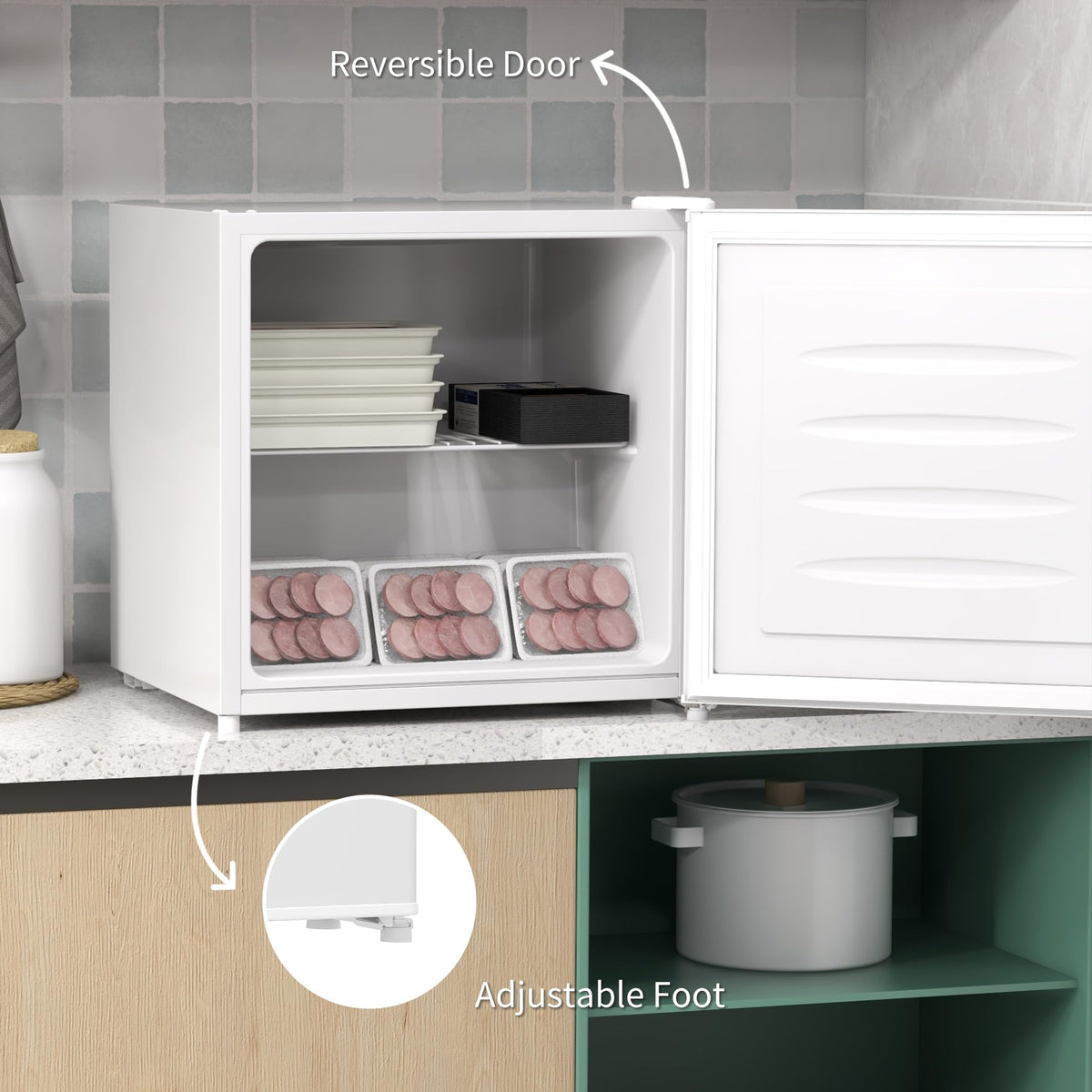 HOMCOM Tabletop Mini Freezer, 35L Capacity, Reversible Door, Silver Tone