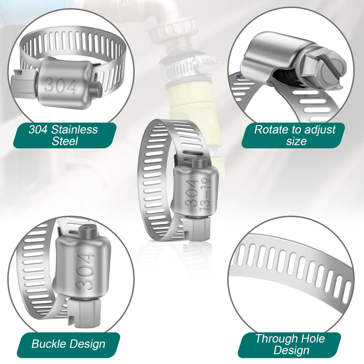 Hose Clips 141-165mm, 4 Pcs Hose Pipe Clips Stainless Steel 304
