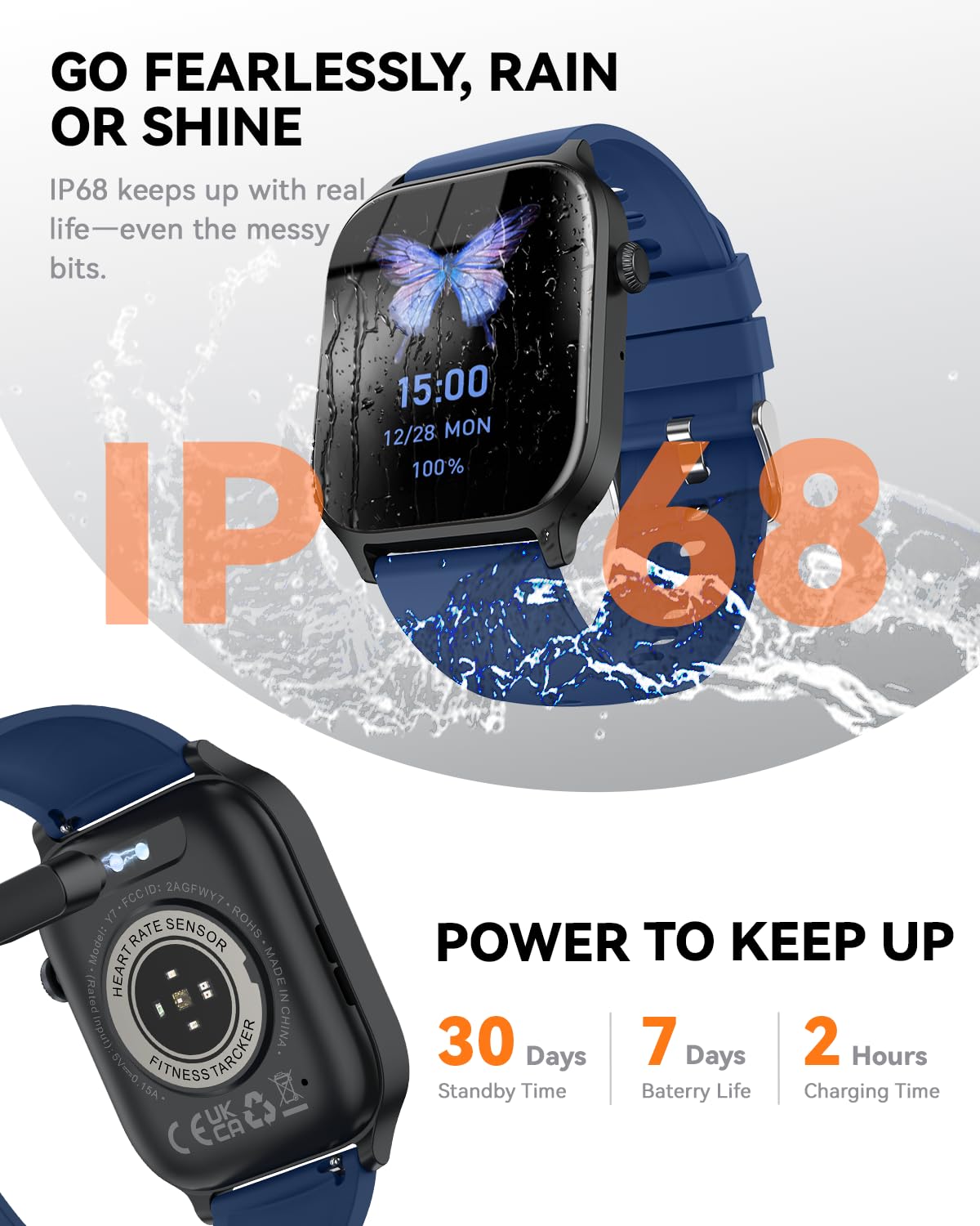 Smart Watch for Men Women- Answer/Make Call, 2024 IP68 Waterproof Fitness Tracker Watch with Sleep Step Counter Activity Smartwatch for Samsung Android iPhone iOS (Black-Blue, 1.83)