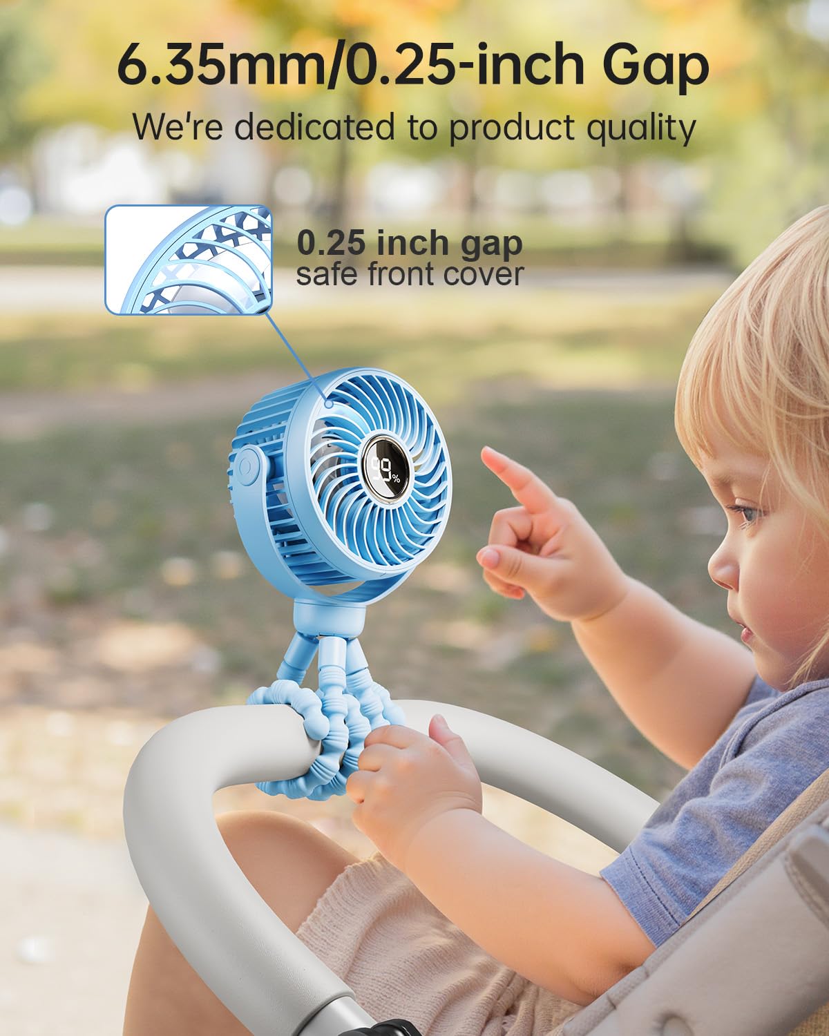 Pram Fan, Rechargeable 4-Speed Clip On Fan, Digital Display, Black