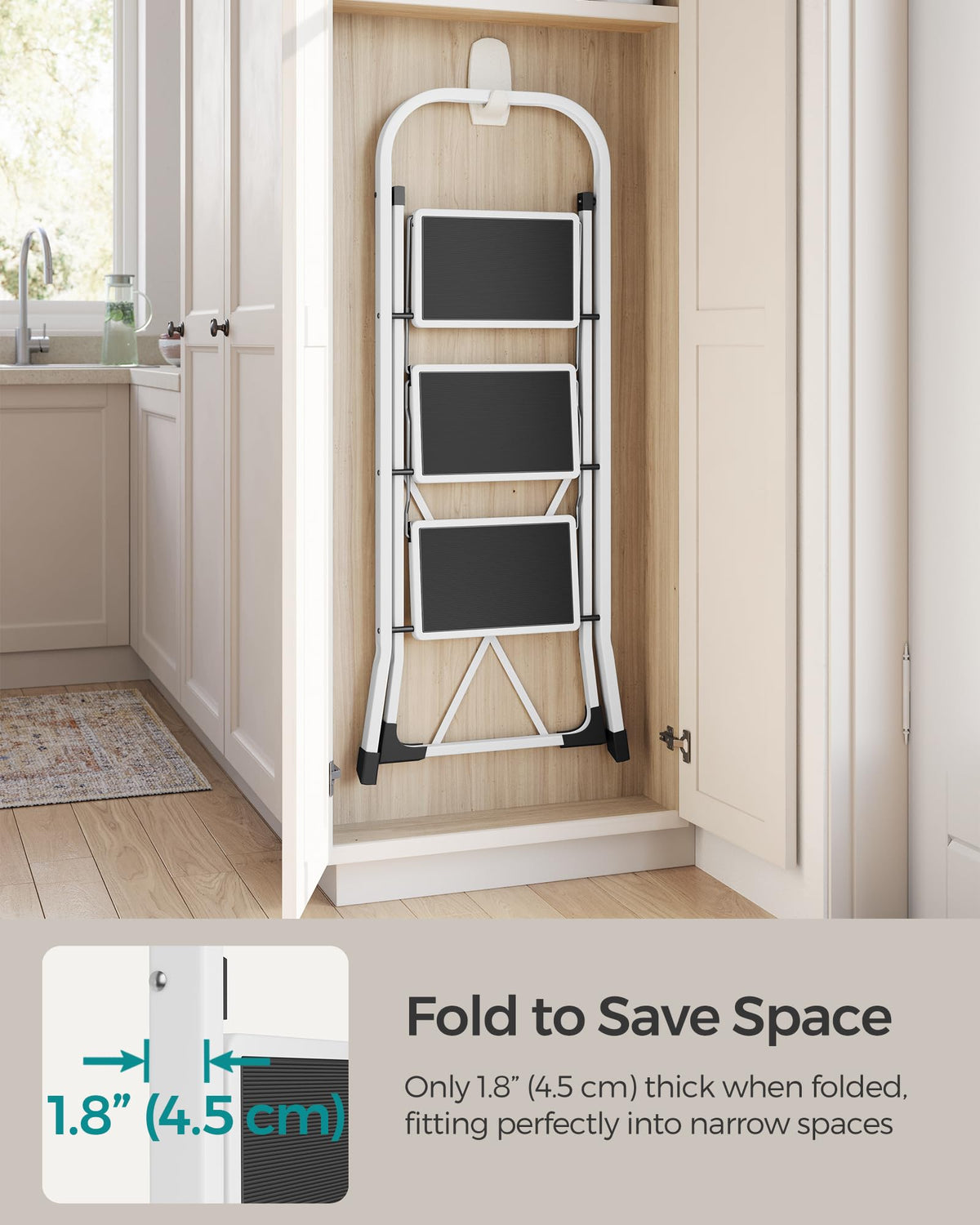 SONGMICS 2-Step Ladder, Folding Step Ladder, Safety, Holds up to 150KG