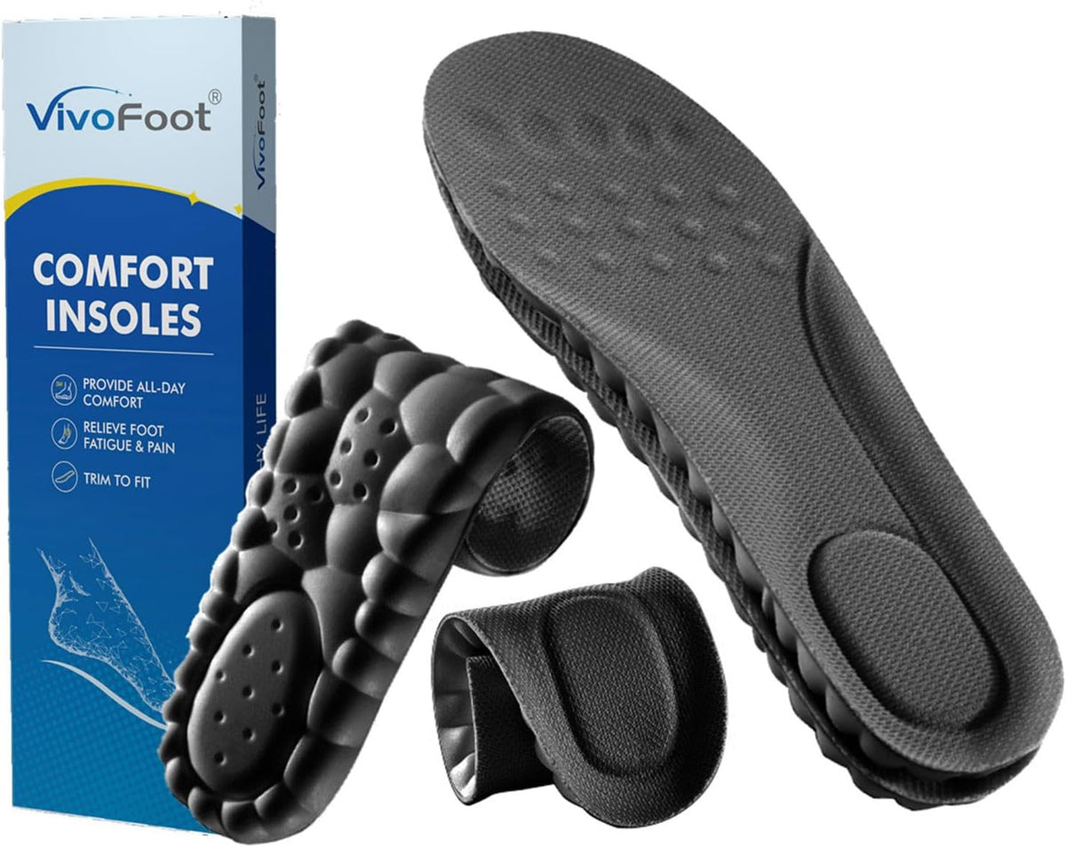 VivoFoot 2 Pair Anti-Fatigue Pain Relief Foam Comfort Insole (UK7-10,Black)