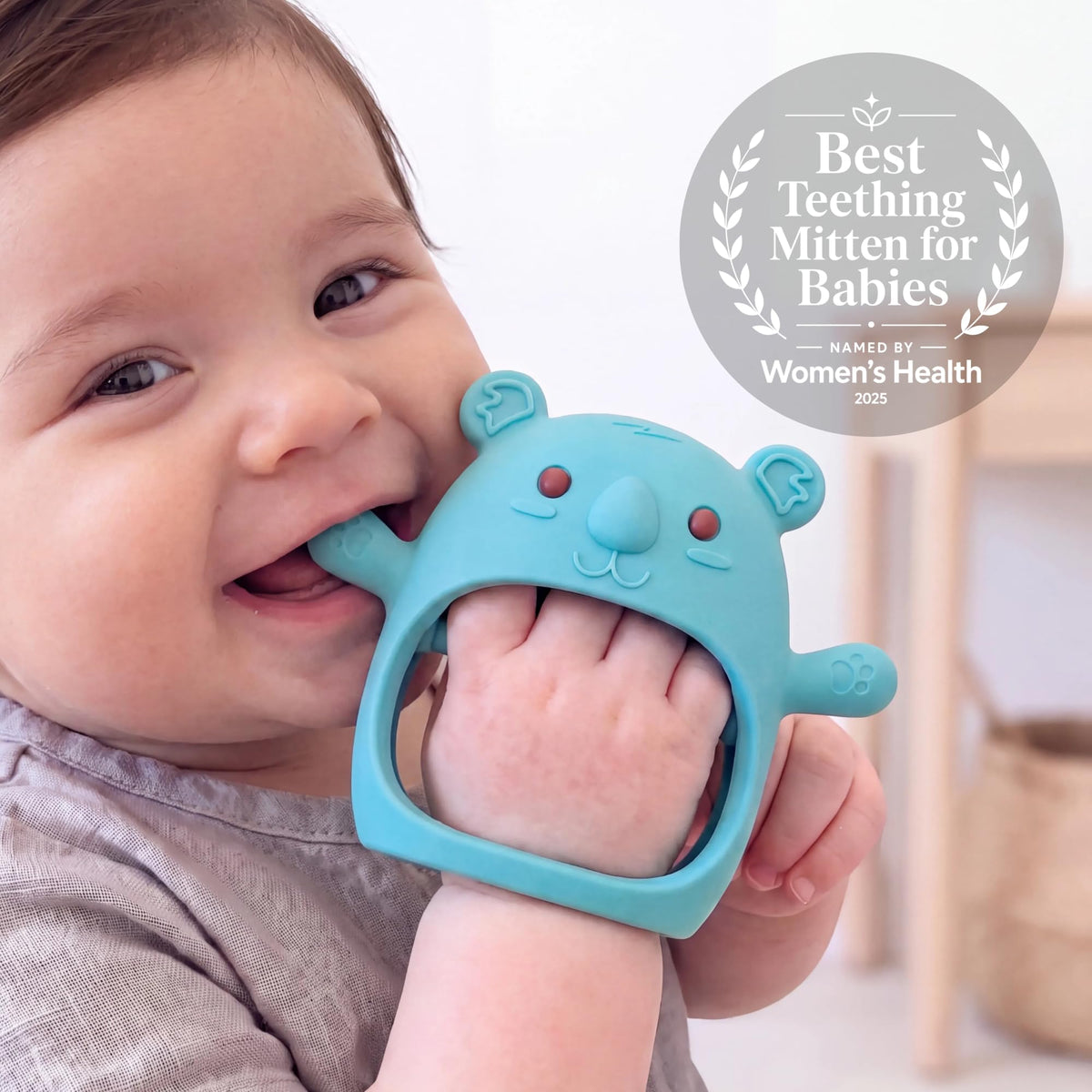 Infatot® Teething Toys for Baby Gifts – Chipmunk Silicone Mitten Teether, Soothing Glove for Infants, Baby Toys 0-6 Months, Soft Chewable Teether Toy to Prevent Finger Sucking, CM Blue.