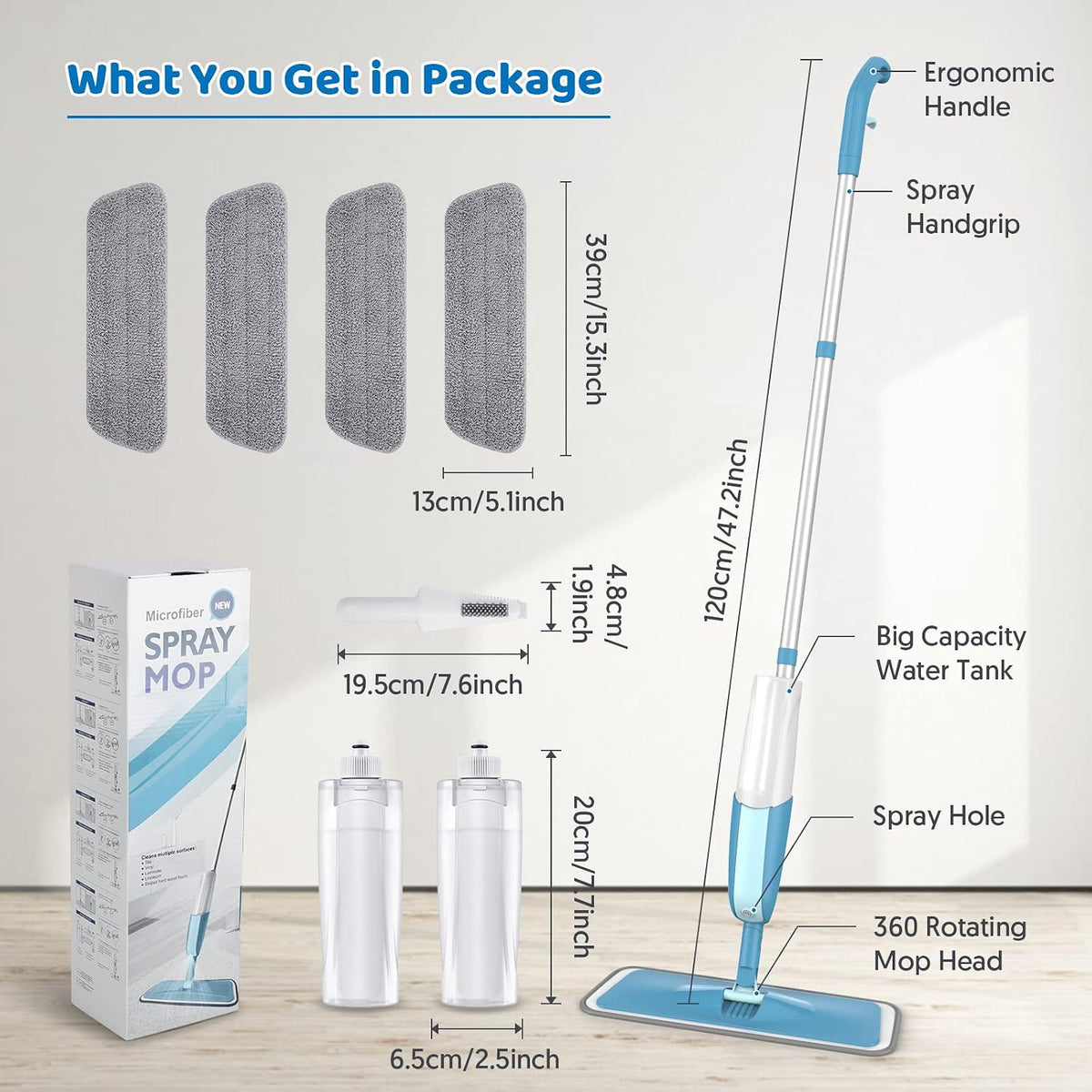 Spray Mops with 4 Washable Pads: Microfibre Floor Mop for Cleaning Floors