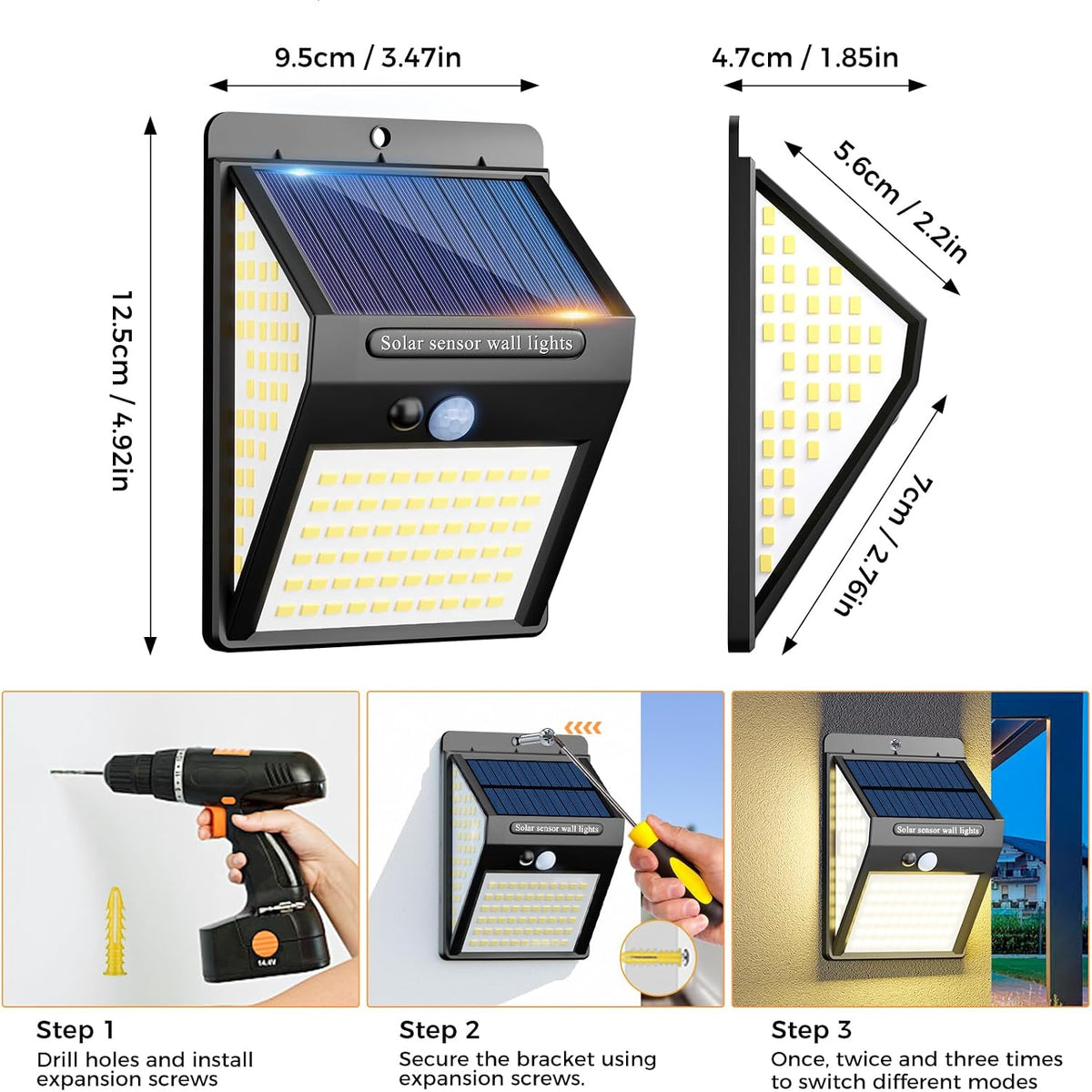litogo [4 Pack White Frame 140LED Solar Security Lights Outdoor, Solar Motion Sensor Lights 270ºWide Angle Waterproof Solar Powered Durable Wall Lights Outside 3 Modes