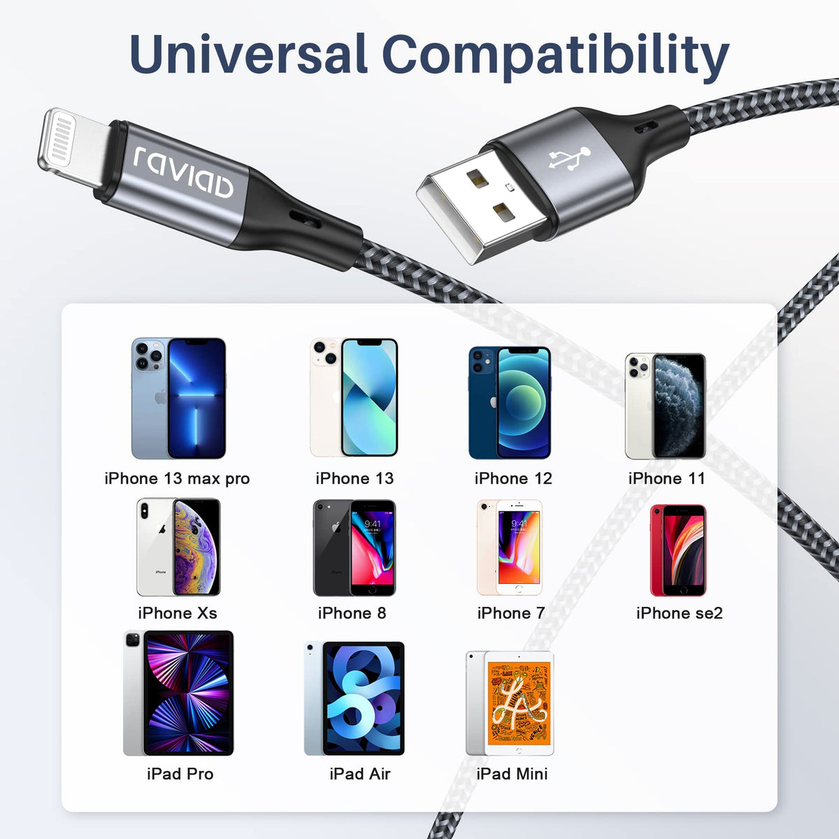 RAVIAD Long iPhone Charger Cable 3M 2Pack MFi Certified Lightning Cable