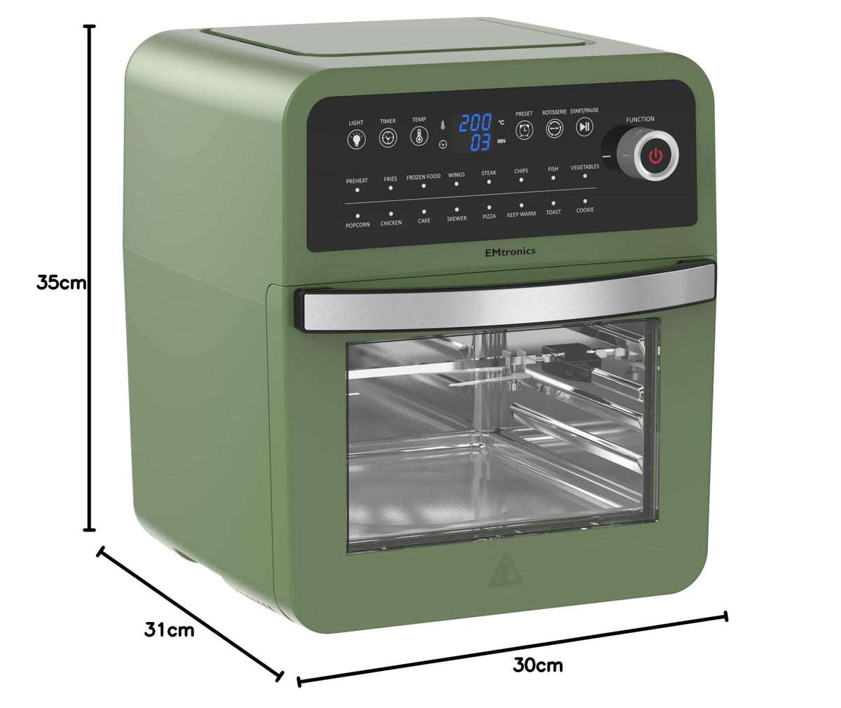 EMtronics Retro Air Fryer Oven Combi, Rotisserie and Grill, Large Family Size 12L with 16 Pre-Set Menus for Oil Free Cooking – Black