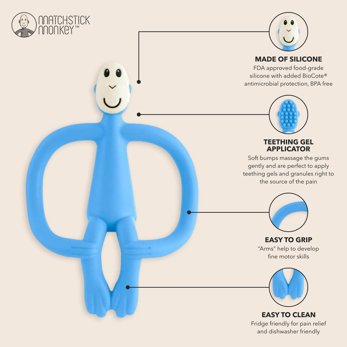 Matchstick Monkey Original Teether with Gel Applicator, Hearts