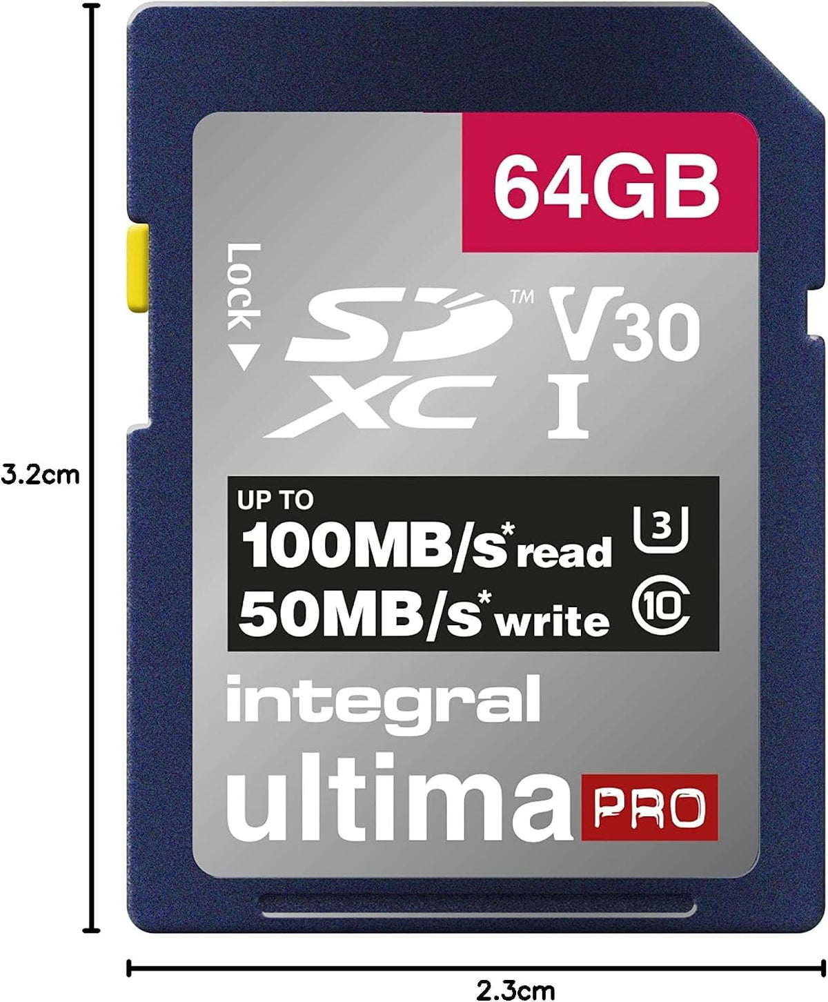 Integral 64GB SD Card 4K Ultra-HD Video High Speed SDXC V30 UHS-I U3 Class 10 Memory Card up to 100MB/s, Color May Vary
