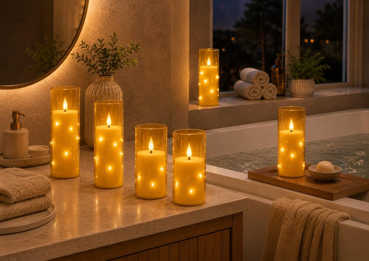 5 Pack Ivory Transparent Taper Candles, Black Wick Flickering Flameless LED Candles with Fairy Lights, Heat Resistant Reusable Plastic Candles, Remote Control, 14/14/16/18/20cm, Indoor Outdoor Decor