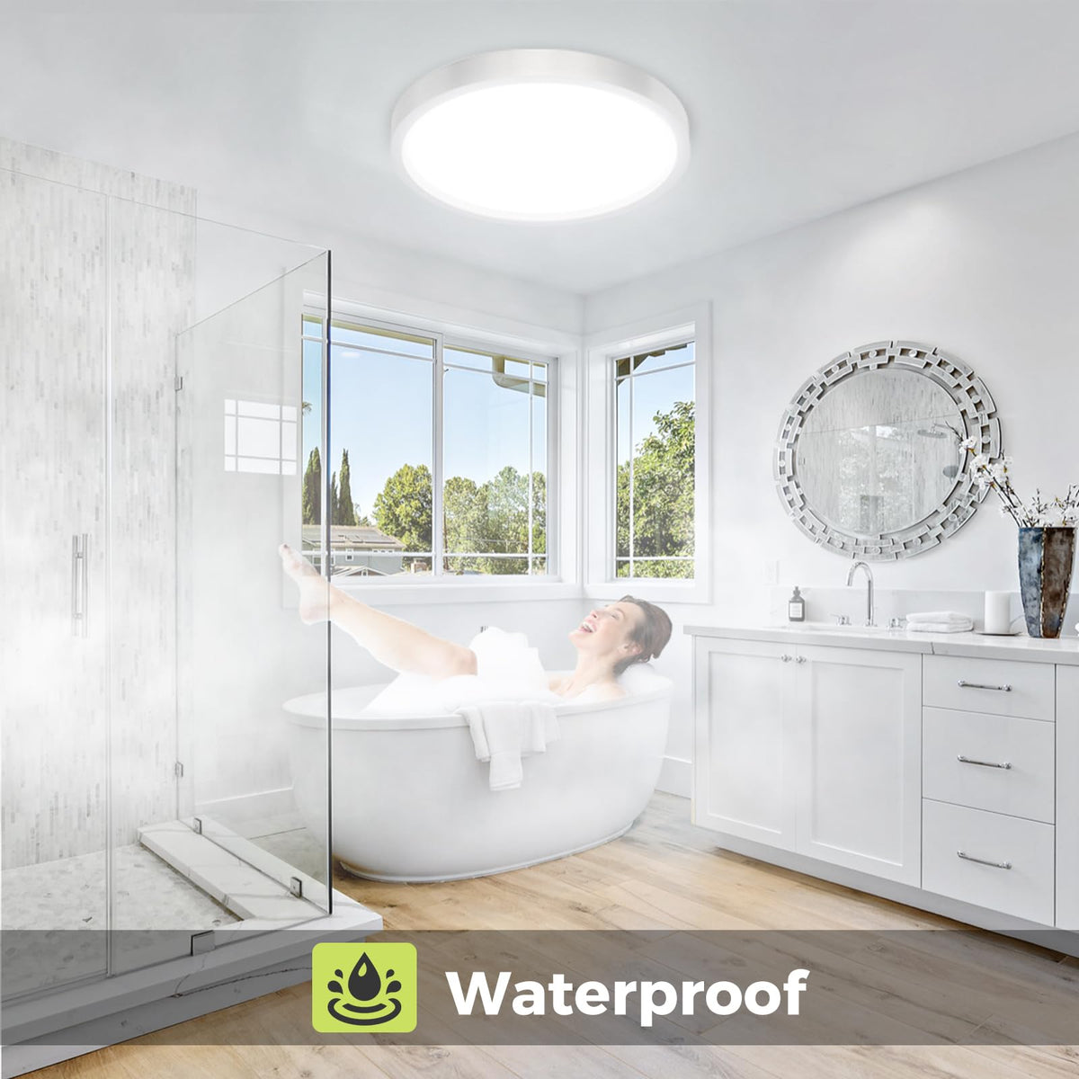 hepside Bathroom Light, 3000K/4000K/6500K 3 Color Temperature LED Ceiling Light, 15W 1500LM, Waterproof, Round, Small, Modern, Flush Ceiling Light for Bathroom, Kitchen, Bedroom, Black