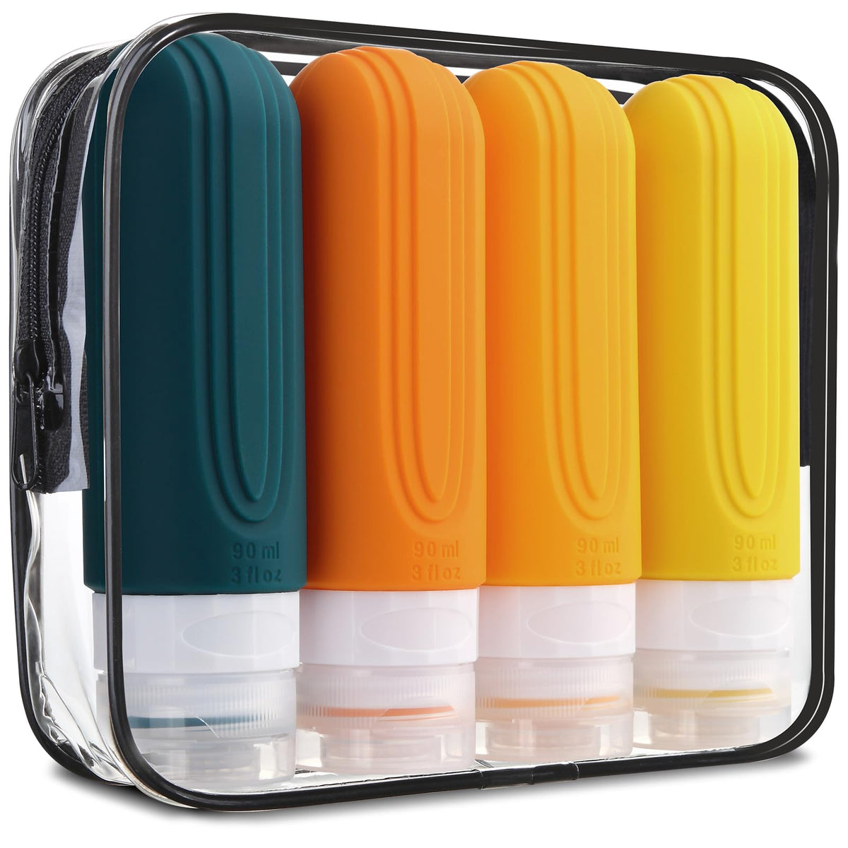 Mrsdry Travel Bottle for Toiletries, Leak Proof Silicone Travel Size 90ml Bottles Refillable Containers for Liquid Shampoo, BPA Free and TSA Approved Travel Accessories with Clear Bag (4 Pack)