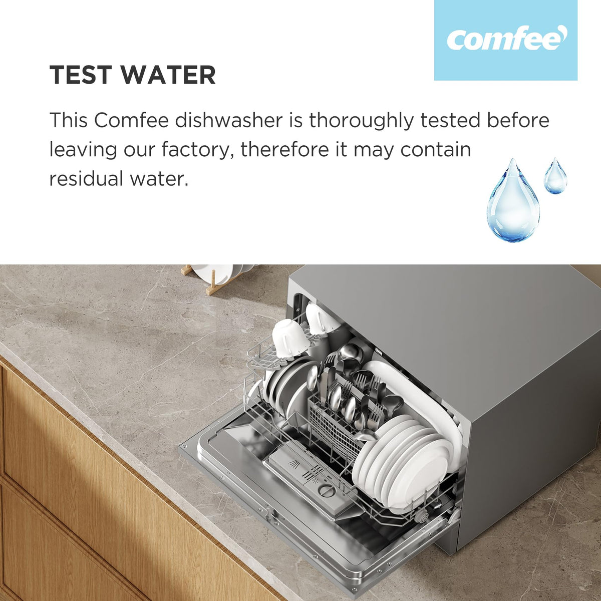COMFEE' Table Top Dishwasher with 6 Place Settings, Mini Countertop Dishwasher for Small Families, Couples, LED display, Delay Start, 47dB Quiet Noise, White