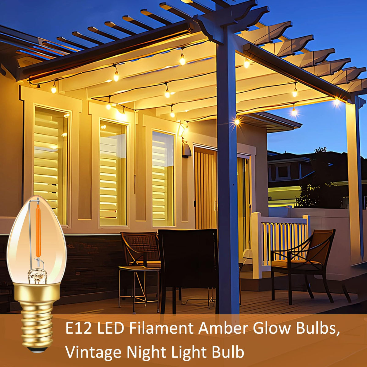 Caldarax 0.5W E14 LED Vintage Night Light Bulb, Mini C7 LED Filament Candle Bulbs Amber Warm White 2200K E14 Orange SES Small Edison Screw Salt Lamp Bulbs, 5W Equivalent, Non Dimmable, 2 Pack