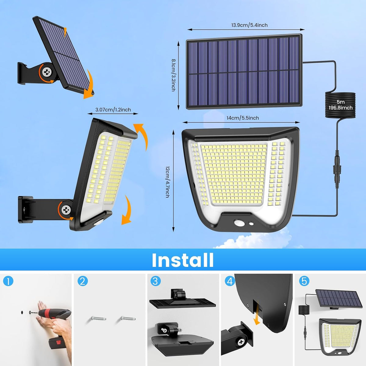 Outdoor Solar Powered Security Lights - 288 LED Solar Outdoor Garden Light