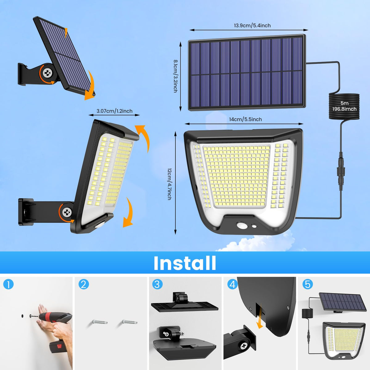 Outdoor Solar Powered Security Lights - 288 LED Solar Outdoor Garden Light
