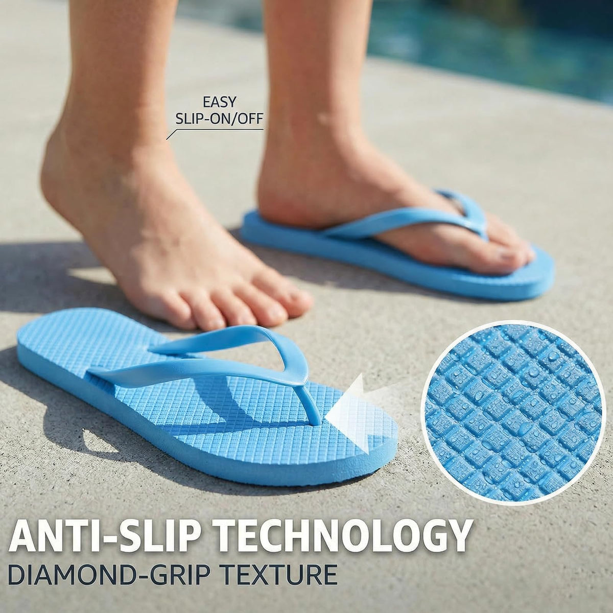 Women's Non-Slip Flip Flops Ultra Lightweight Basic Thongs Rubber Soft Slide Slip-on Shoes Beach Pool Shower Sandals