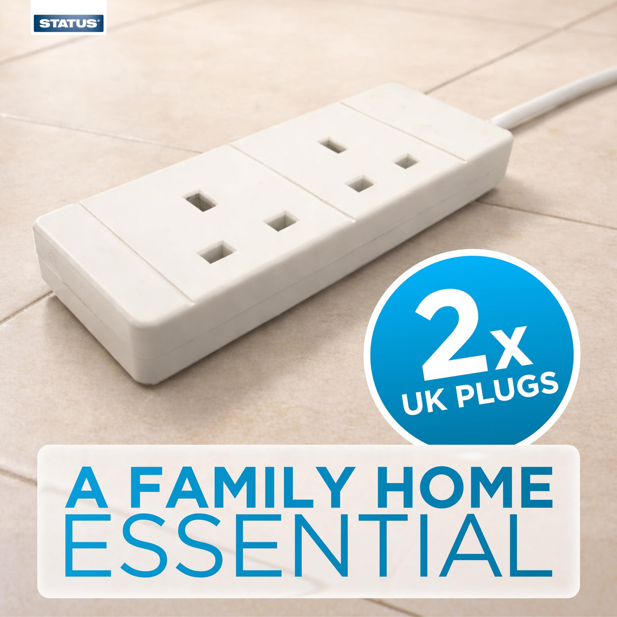 STATUS 6 Socket Extension Lead, 2m Multi-Plug Power Strip for Home, Office or Gaming Set-ups, White (S6W2MS12)