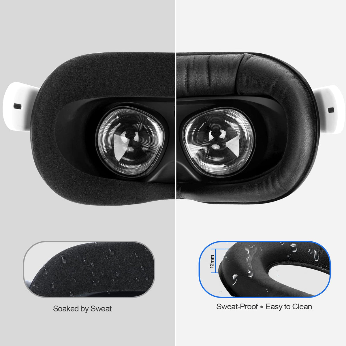 SUPERUS Facial Interface & Face Cover Pad for Oculus Quest 2, Sweat-Proof PU Foam Cushion - VR Accessories for Meta Quest 2