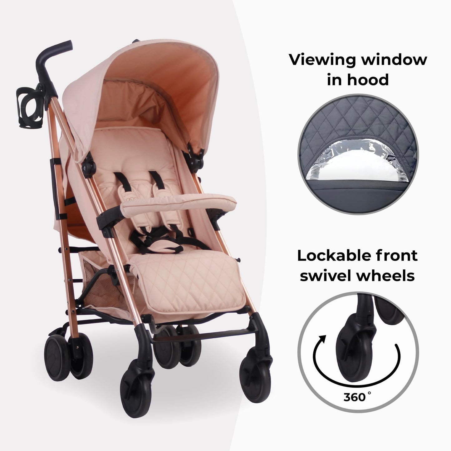 My Babiie MB51 Stroller – from Birth to 4 Years (22kg), Lightweight, Umbrella Fold, Travel Buggy for Toddlers, Pushchair Includes Footmuff, Cup Holder, Rain Cover - Blush Pink
