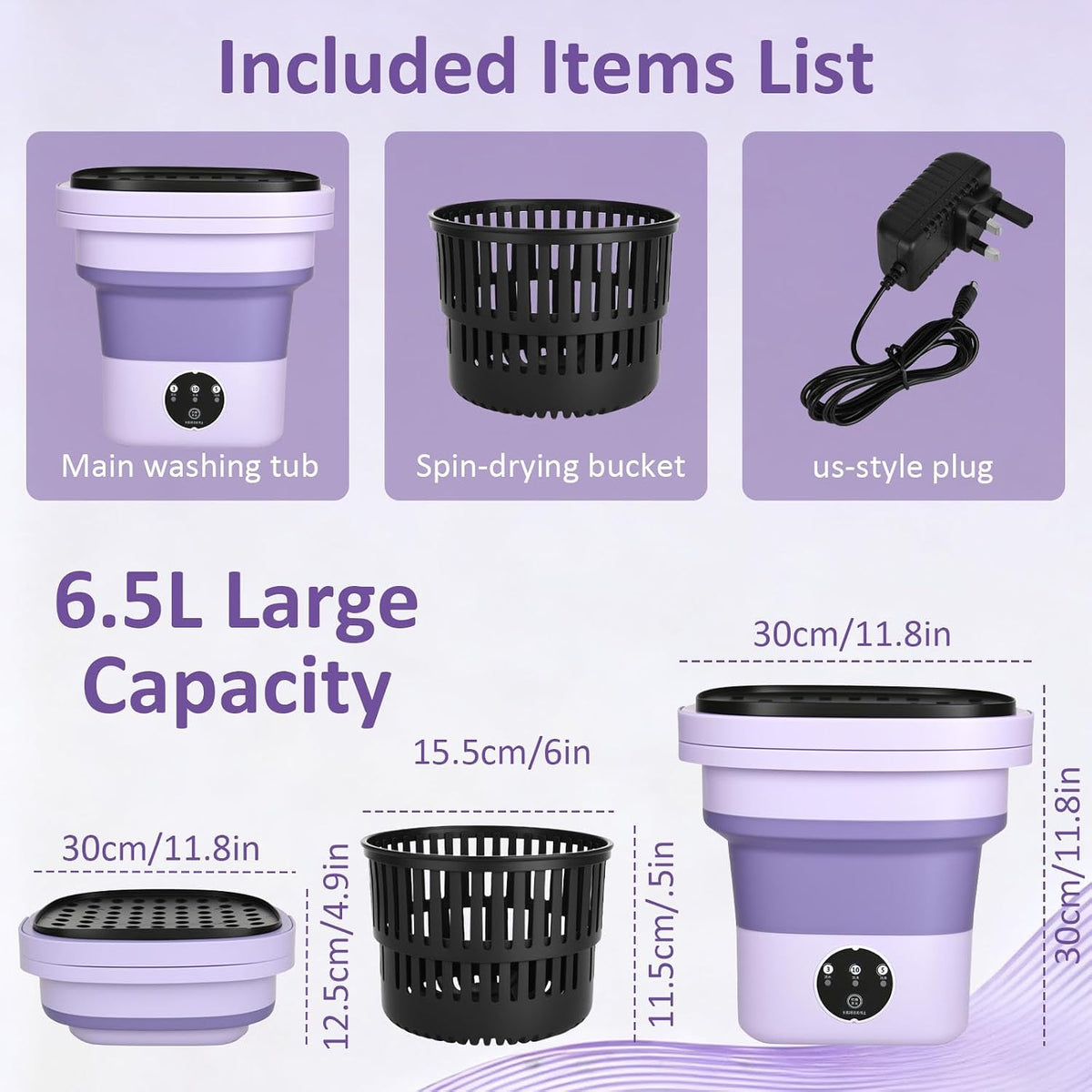Washing Machine 8L Portable Washers Mini Washing Machine & Spin Basket, 3 Cleaning Modes Foldable Camping Washing Machine, Small Washing Machines for Baby Clothes and Underwear