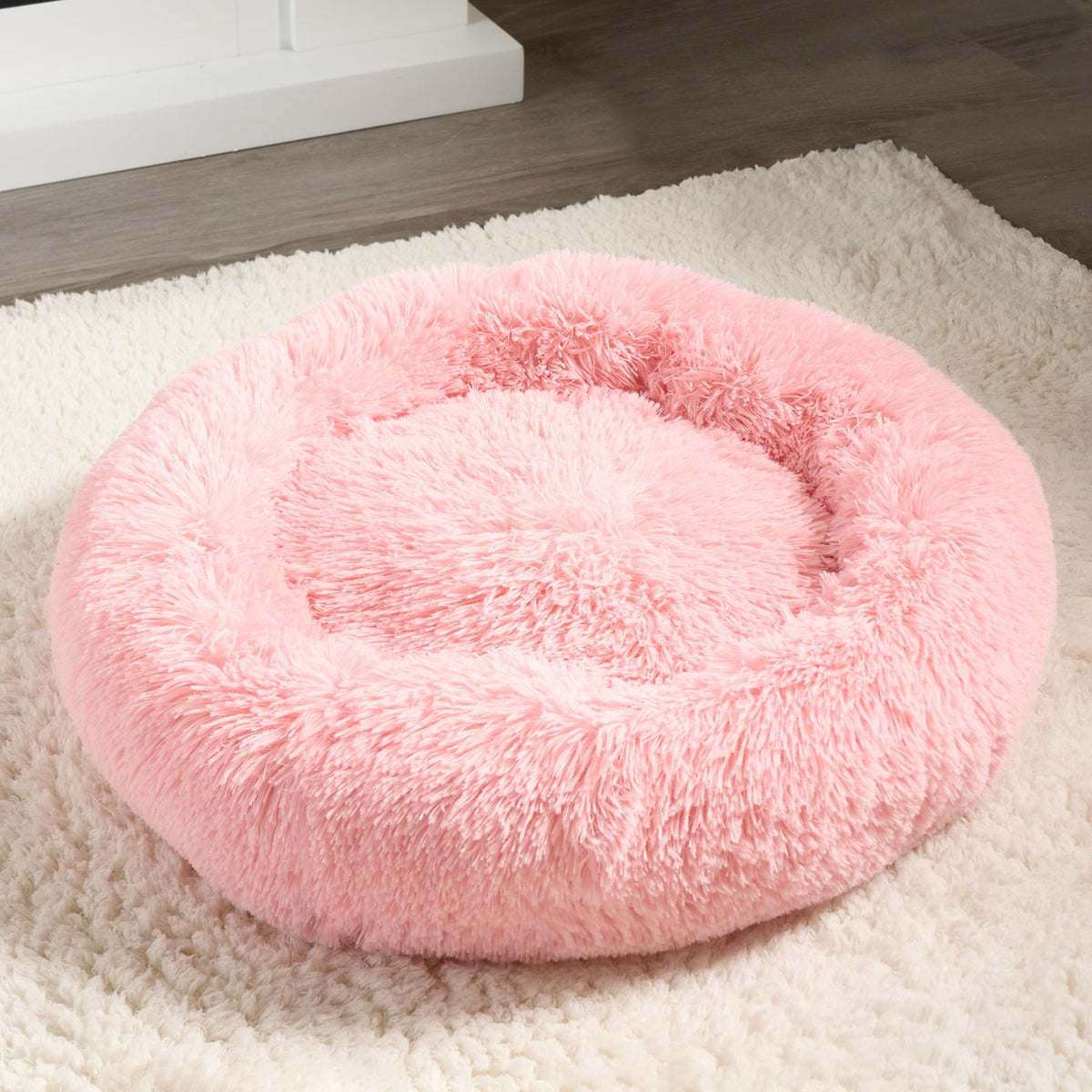 OHS Pet Bed Calming Fluffy Plush Fleece Dog Anti Anxiety Round Donut Washable