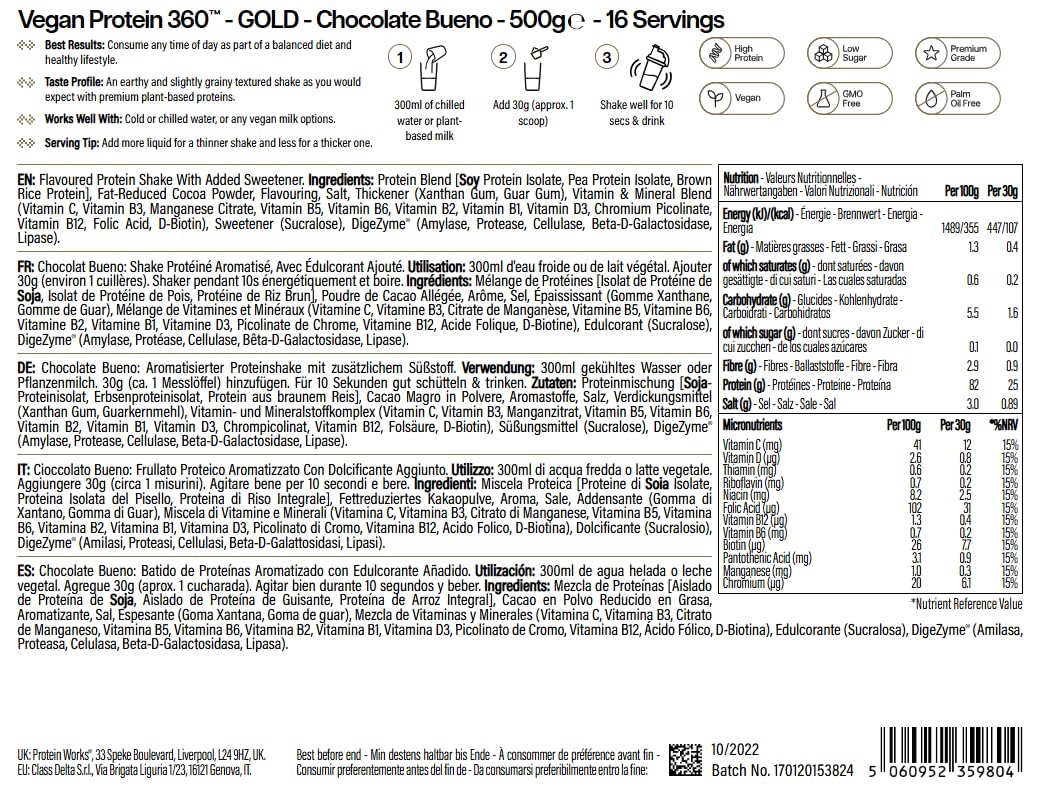 Protein Works | Vegan Protein 360 - Gold, Chocolate Bueno, 1kg