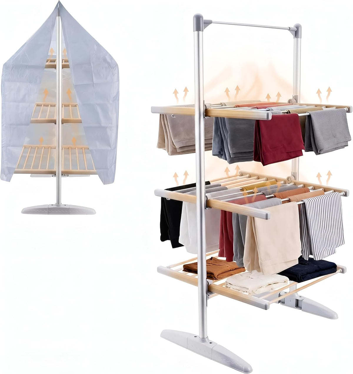 Electric 3 Tier Heated Airer XL Size with Cover Included, 36 Heated Bars Dryer Rack, Indoor Laundry Clothes Drying Horse, Portable Foldable