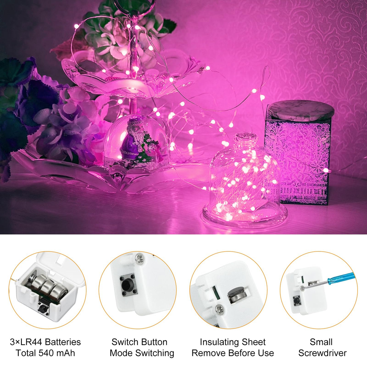 btfarm 12 Pack 3 Modes Fairy Lights Battery Operated, 2M 20LED String Light