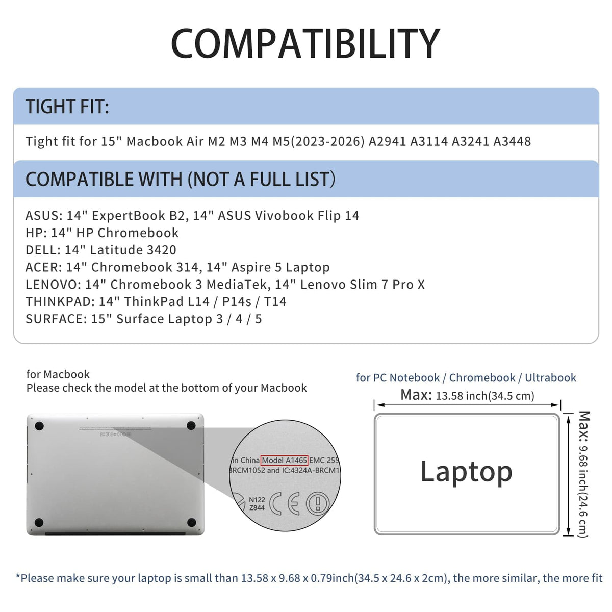 RAINYEAR Laptop Sleeve for 14 Inch Notebook Chromebook 15" Macbook Air M5