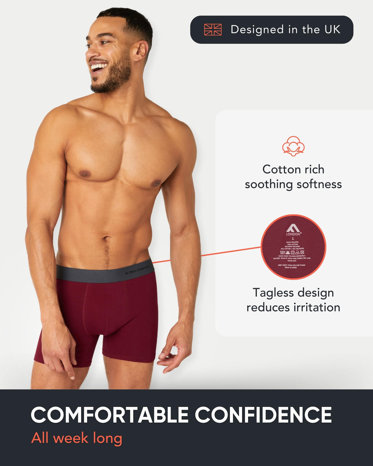 FM London 7-Pack Mens Boxers, Cotton Rich, Soft & Stretchy Mens Underwear