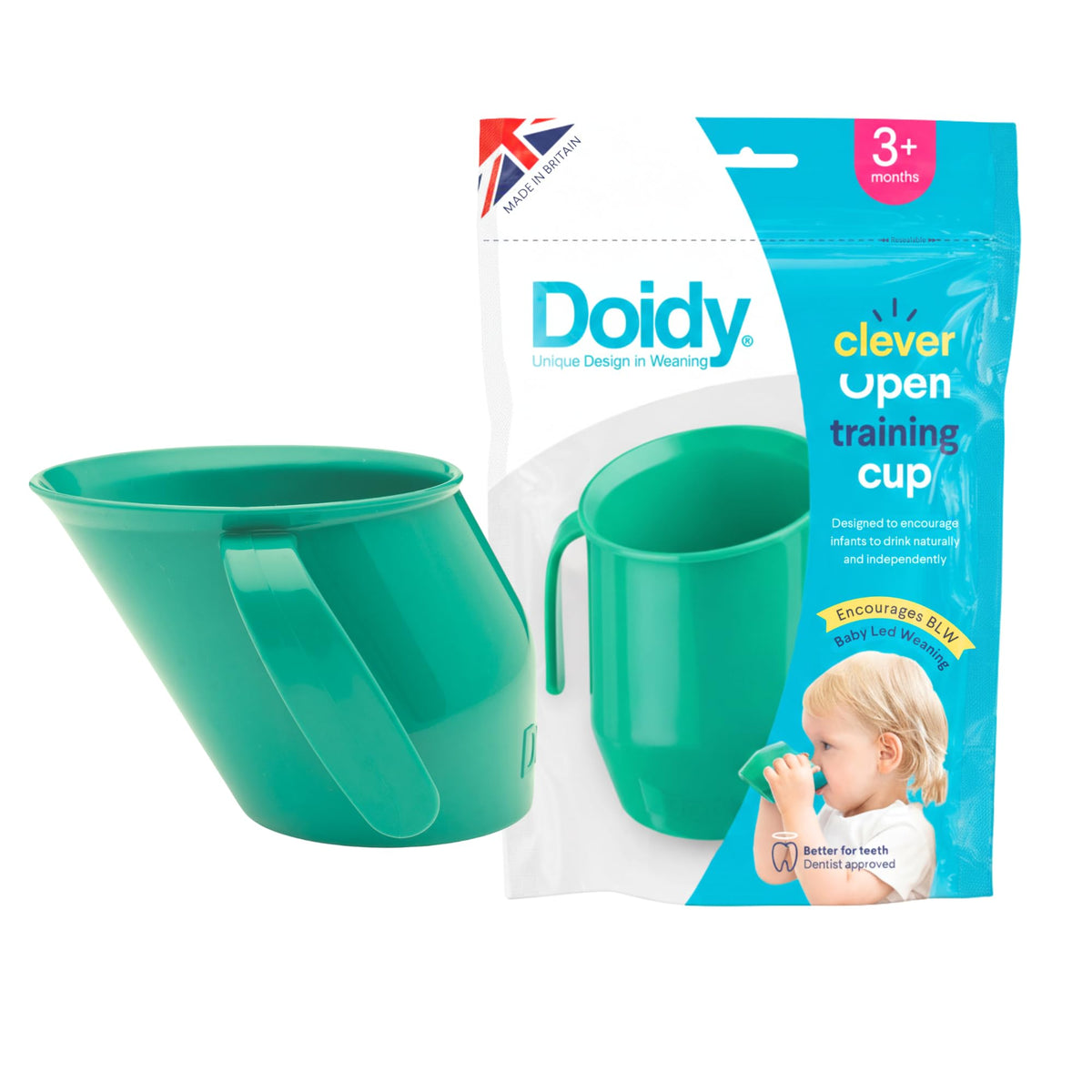 Doidy Cup, Open Cup for Training Baby 6 Months-3 Years, 200ml, Slanted Weaning Cup with Handles for Learning to Drink, BPA Free, 2 Pack (Orange)