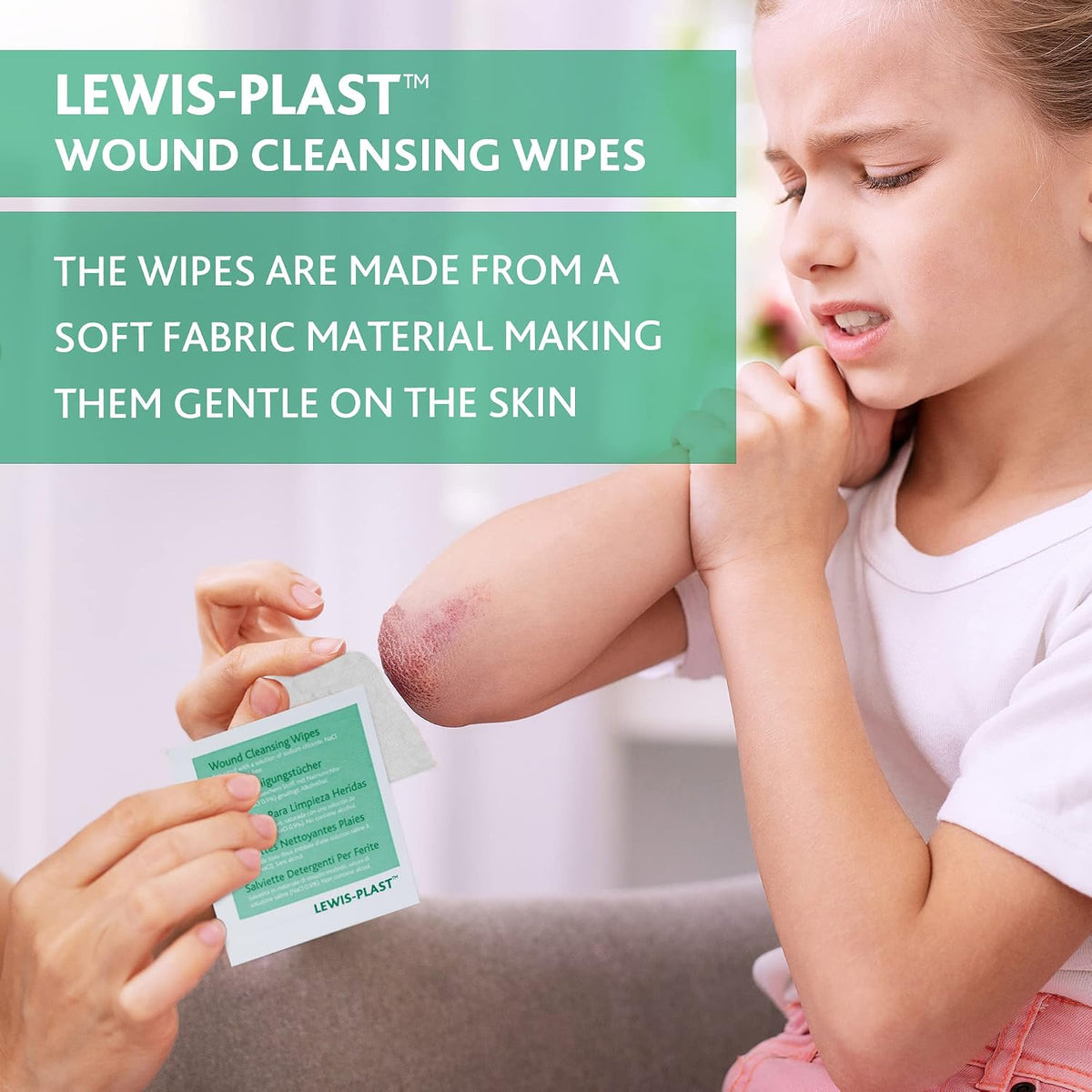 Lewis-Plast Alcohol-Free Sterile Saline Wipes, First Aid Wound Cleansing Wipes for Cuts, Grazes & Minor Injuries, Individually Wrapped, Box of 100