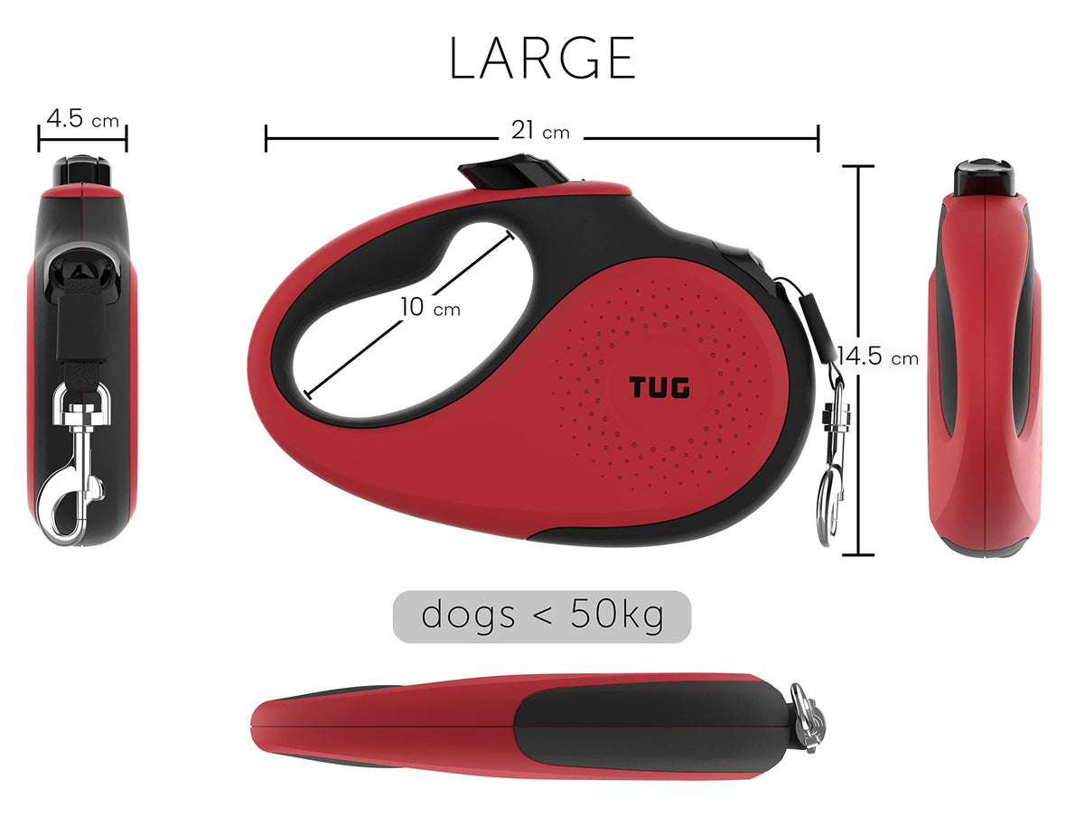 TUG 360° Tangle-Free Retractable Dog Lead for Up to 25 kg Dogs | 5 m Strong Nylon Tape | One-Handed Brake, Pause, Lock (Medium, White/Orange)