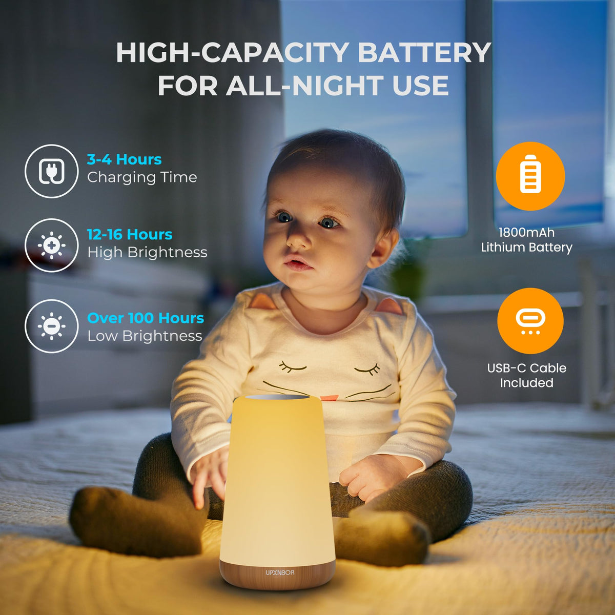 Night Light, LED Touch Bedside Lamp for Bedroom, Living Room & Kids