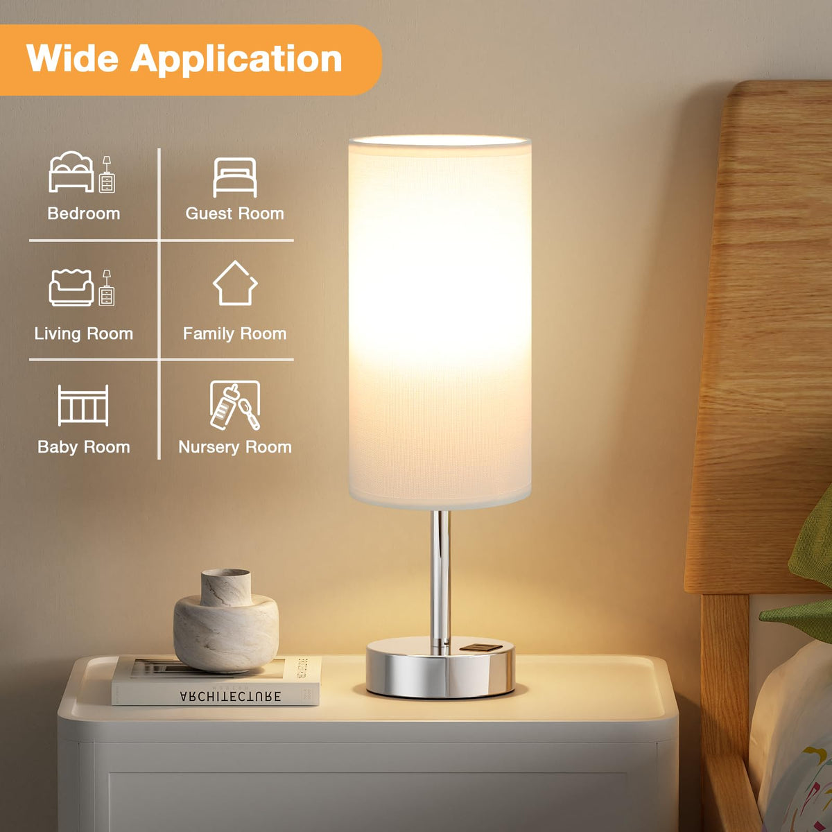 Aooshine Grey Table Lamp, 3-Way Dimmable, USB A + C Charging
