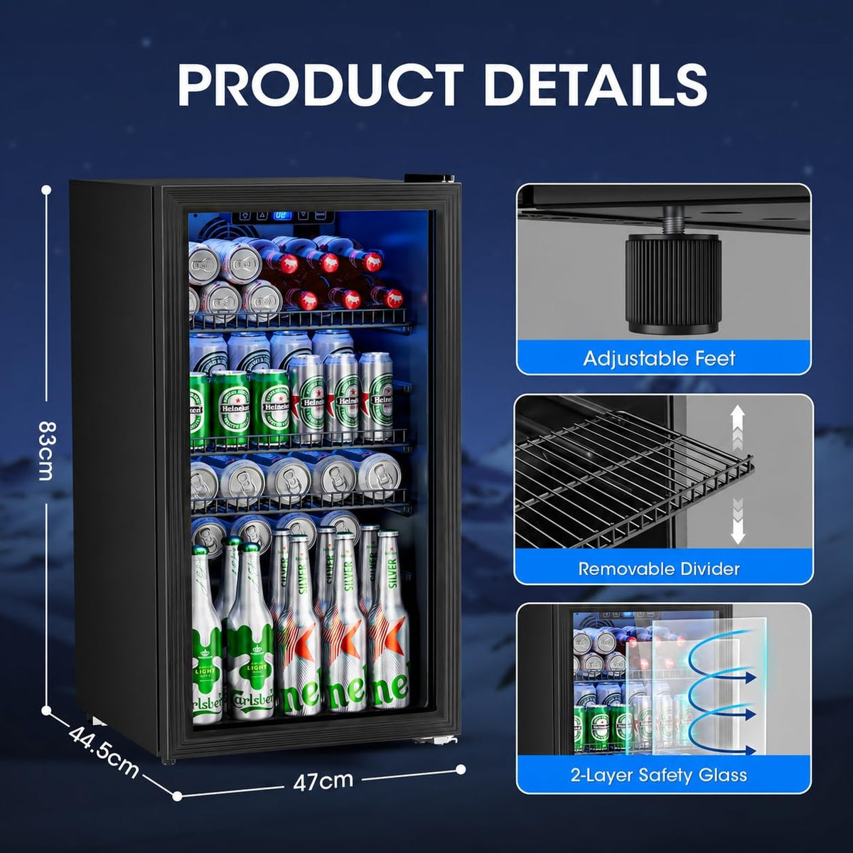 JUMMICO Compressor Beverage Cooler 36L 4-16°C Digital Display Black