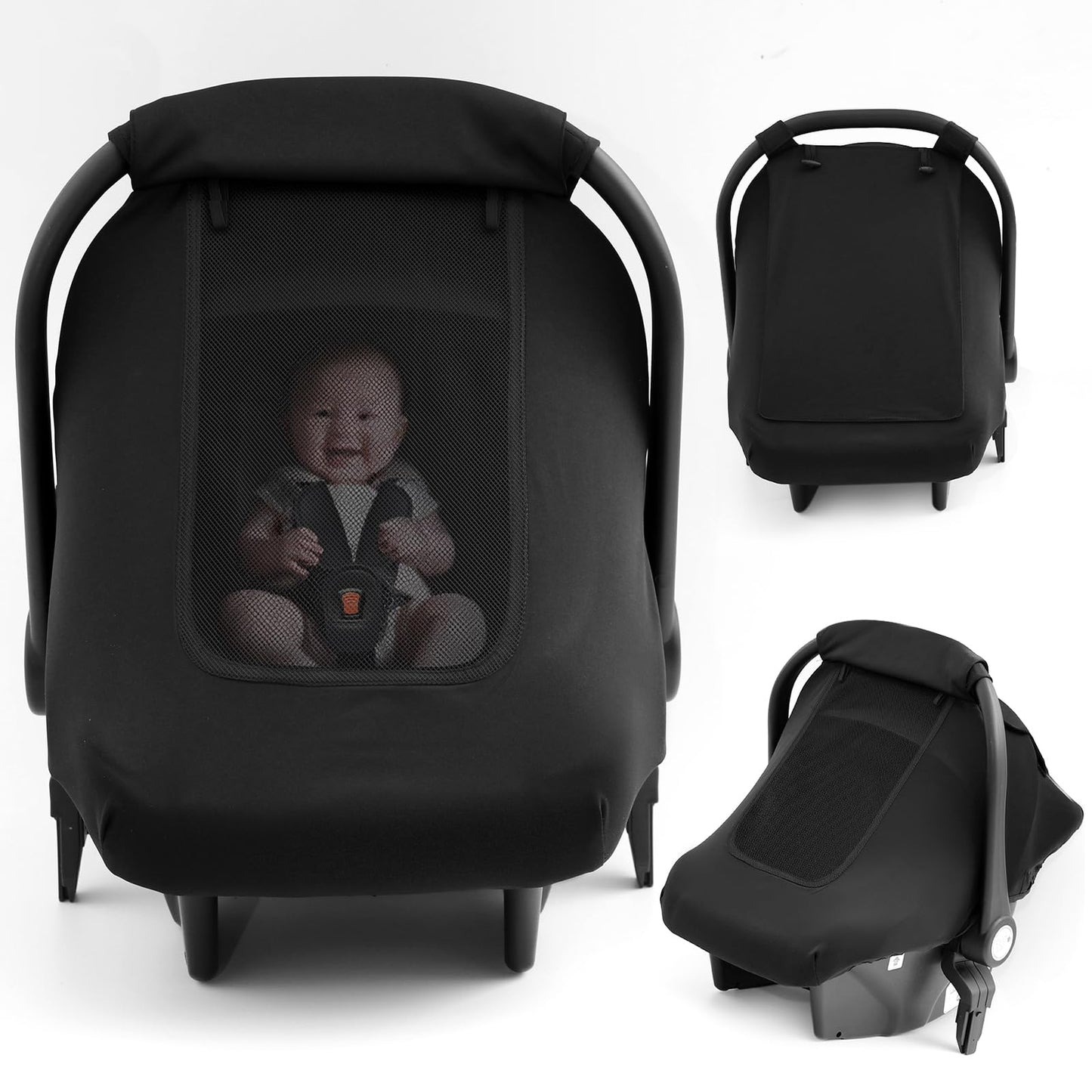 PU Leather 3 in 1 Pushchair Travel System, Toddler Stroller, Baby Pram 3 in 1, Infant Carriage with One-Click Folding, Newborn Buggy with Aluminum Frame (V6 Black)