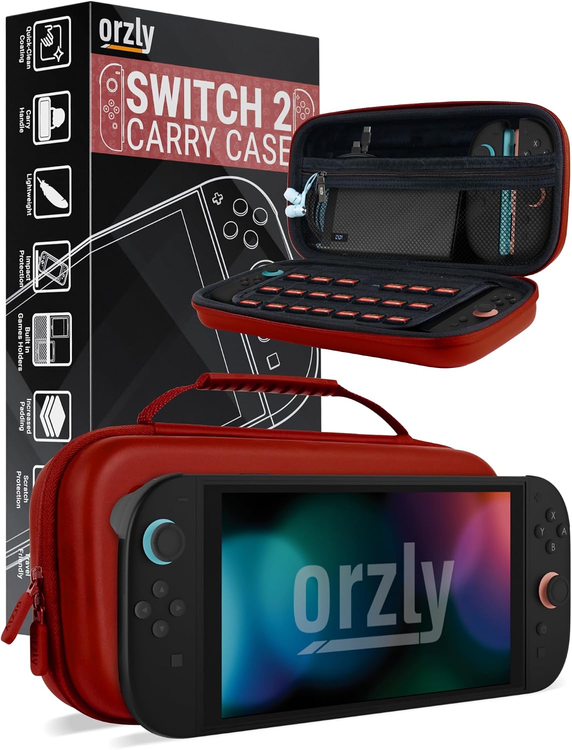 Orzly Carry Case for Nintendo Switch Lite Protective Hard Shell Portable Travel Carry Case with Storage for Accessories & Game Cartridges (Red & White)
