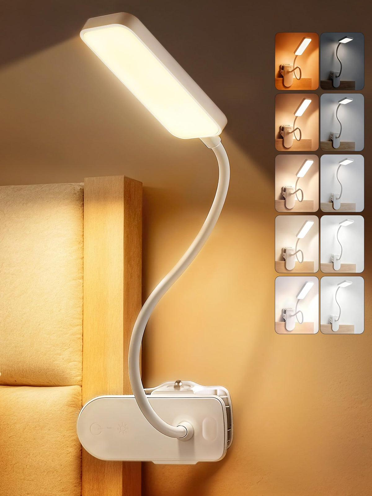 Reading Light,9 Brightness+5 Colors Clip on Light, LED Desk Lamp Table Lamp