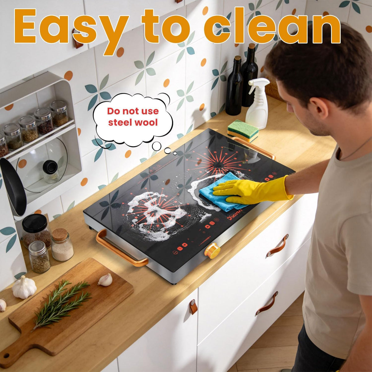 Double Ceramic Hob with Handle, Plug in 2 Ring Electric Hob