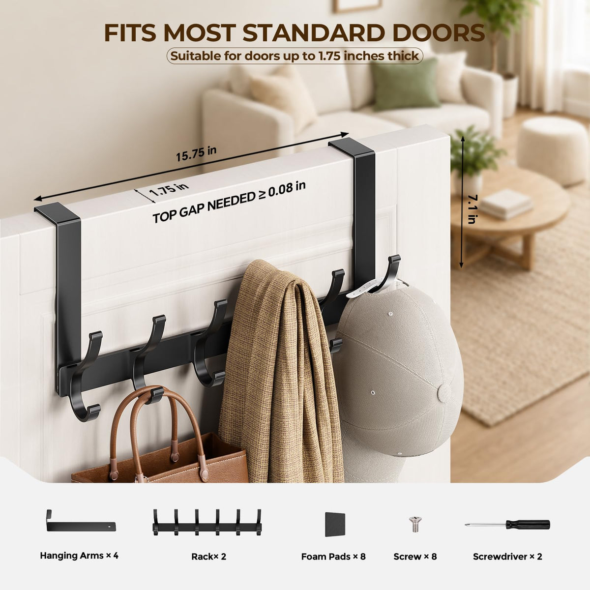 Optish Over The Door Hooks, Heavy Duty 12 Hooks Over Door Hanger Hook Black