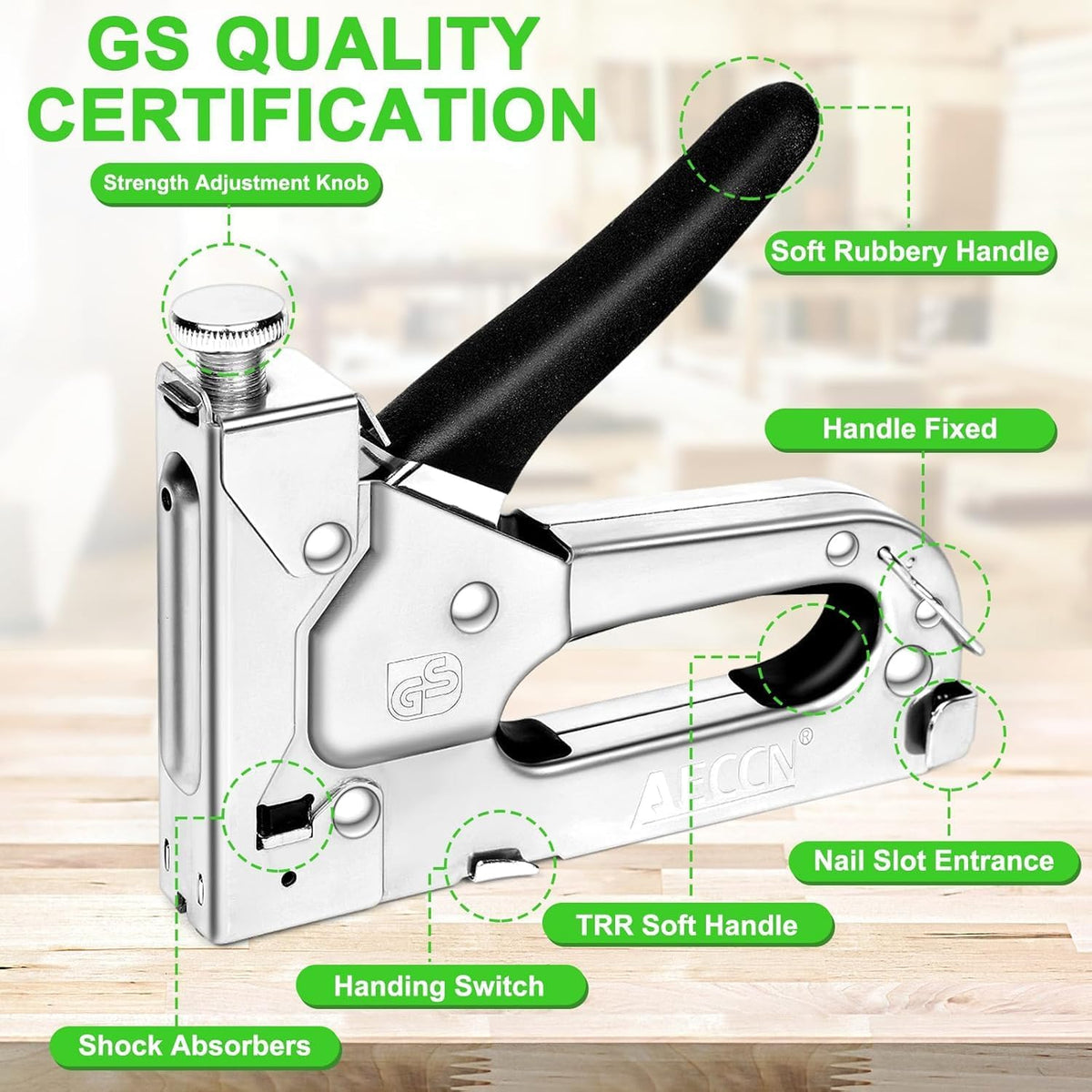 AECCN 3-in-1 Staple Gun for Wood & Furniture, and DIY Decoration, Silver