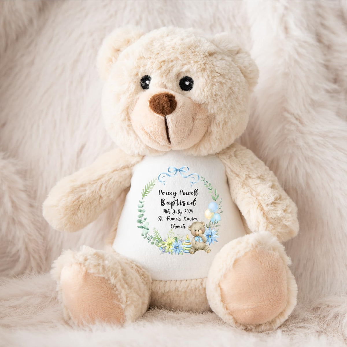Crafted Memories - Personalised Bunny Rabbit | Custom Name & Date | Christening & Baptism Keepsake | Baby Girl & Boy | Soft Grey, White | Ideal 1st Birthday Present