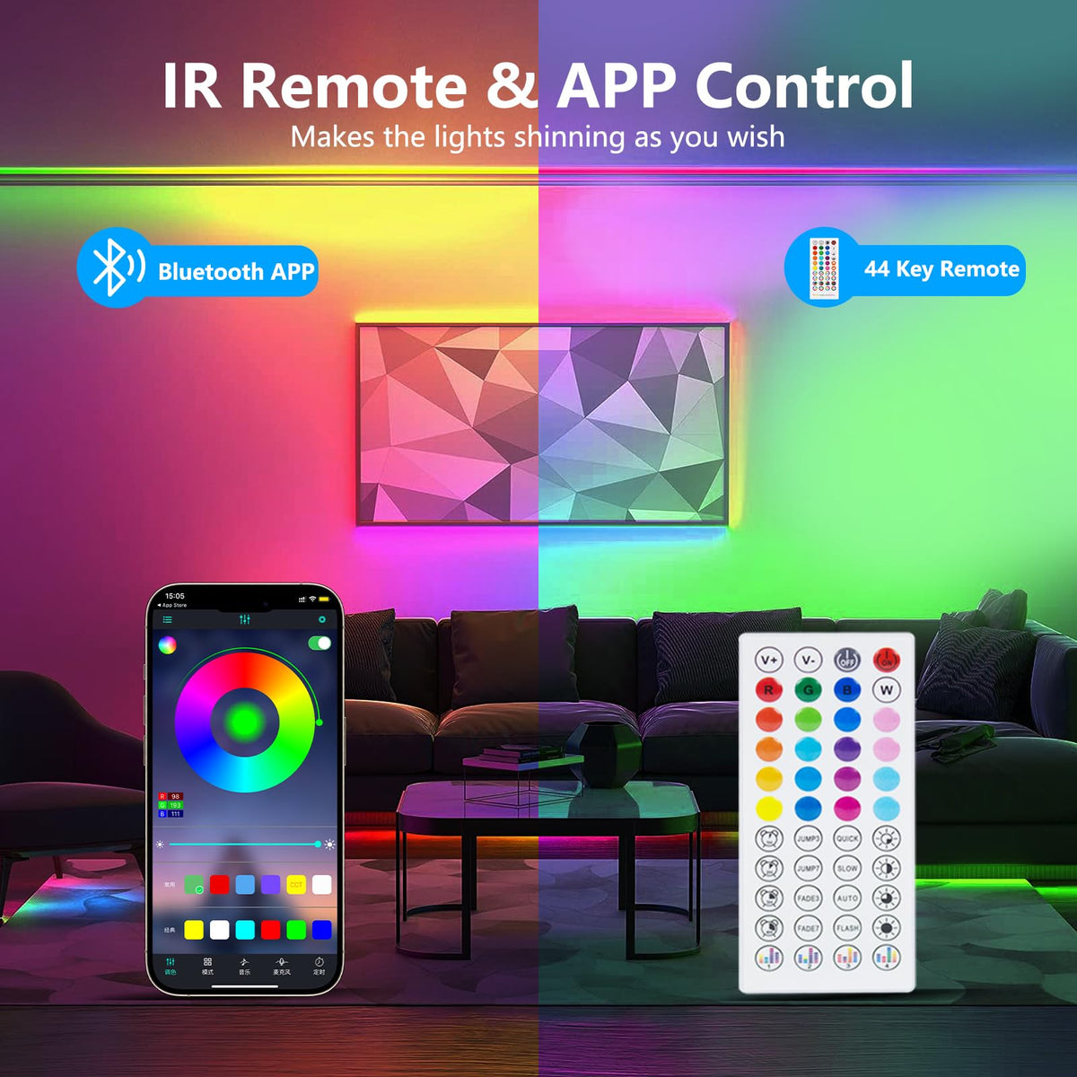 Led Strip Lights 1M/3.28ft, TV LED Backlight with Smart App Control Remote, 5050 RGB Music Sync Colour Changing, USB Smart LED Strip Light for TV,Computer, Monitor, Bedroom, Party and Home Decoration
