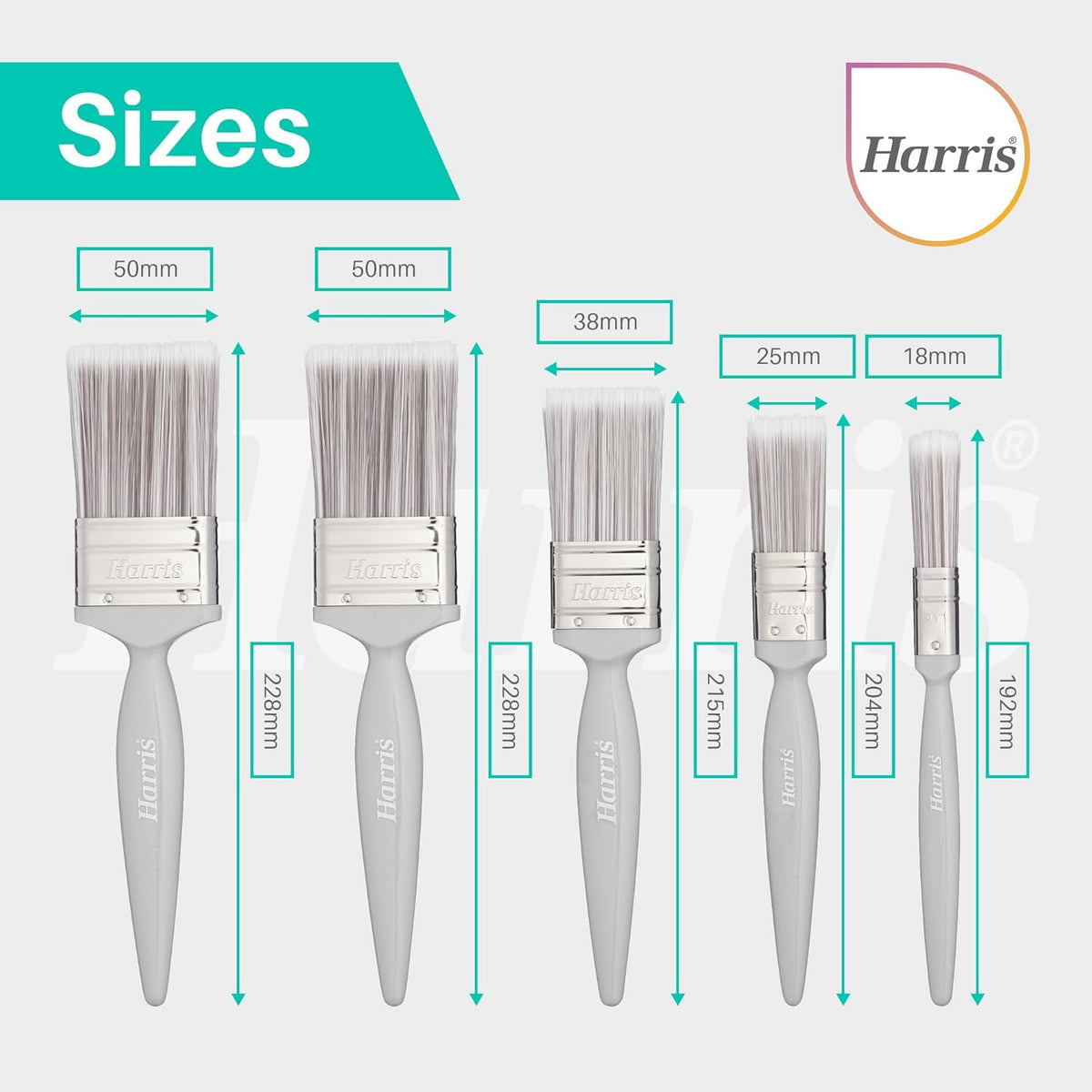 Harris Essentials Walls & Ceilings Paint Brush Set | Pack of 5 | 0.5", 1", 1.5", 2"