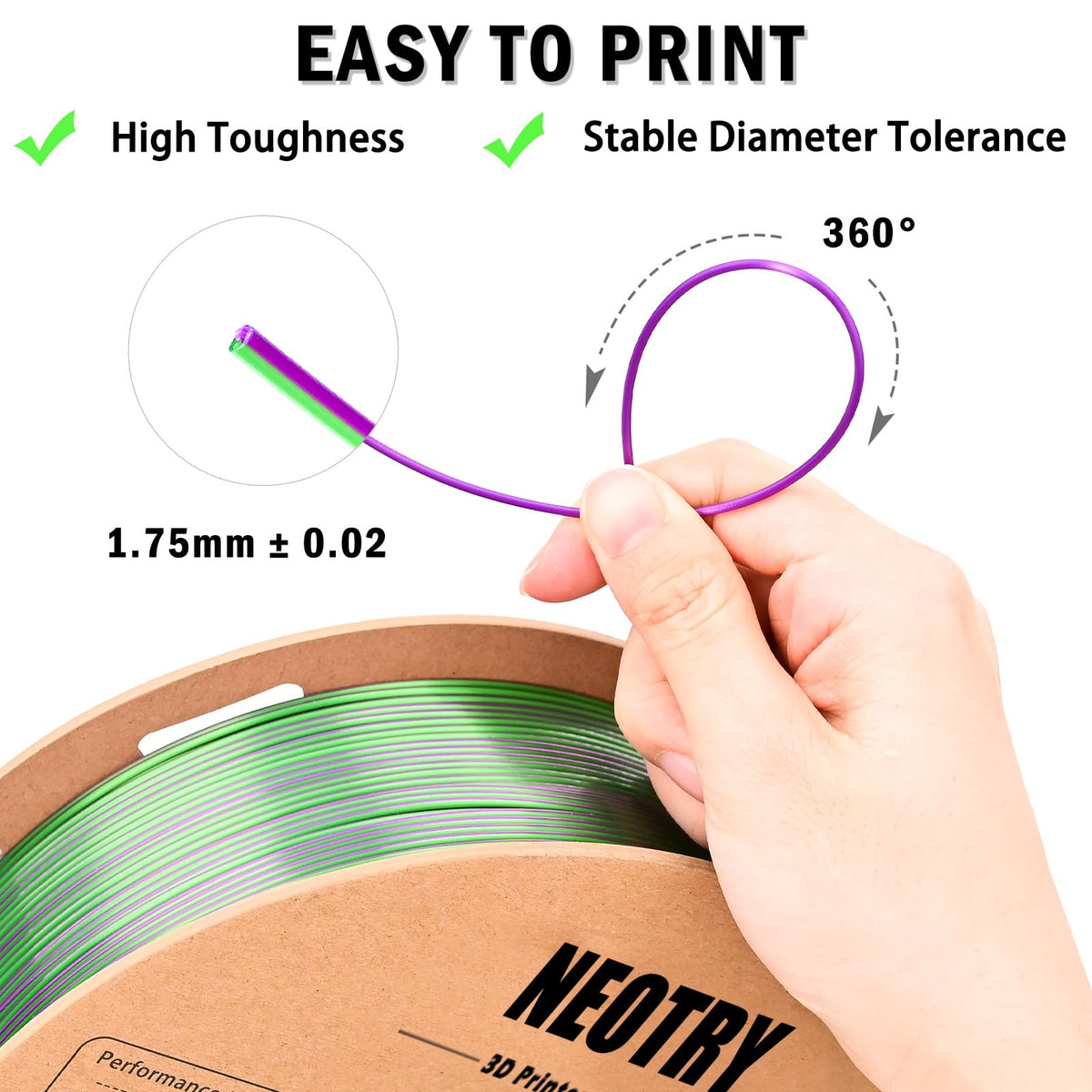 Silk Tri Colour PLA Filament 1.75mm 1kg, Multicolor 3D Printer Filament, Filament 3D Printing Materials for Most FDM 3D Printer, Silk PLA Red Yellow Blue, Rainbow PLA Filament 1.75mm ± 0.02