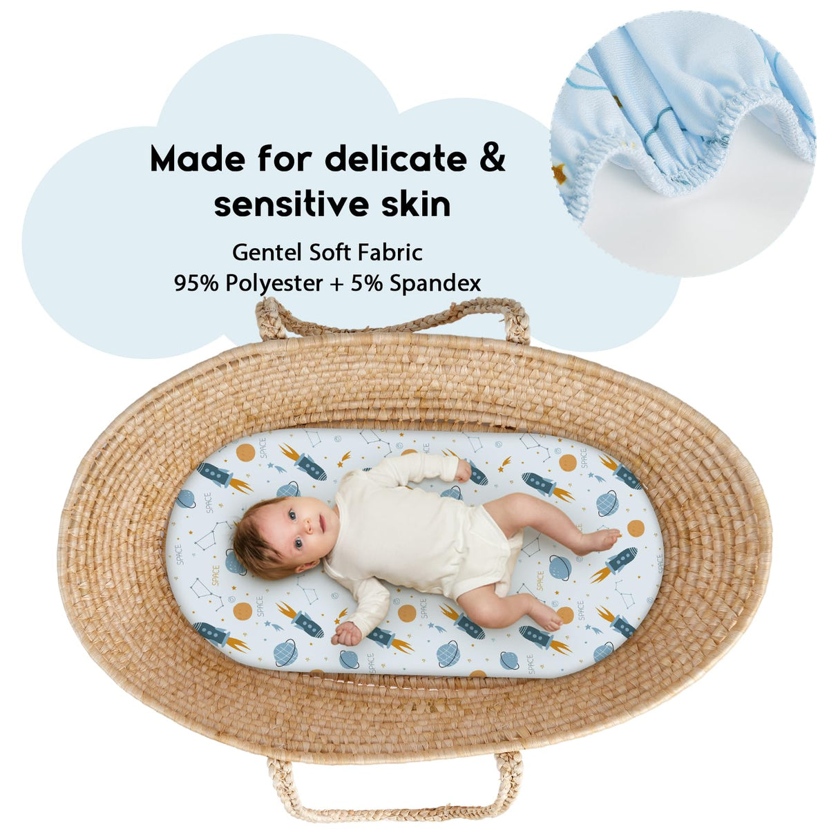 Yoofoss Moses Basket Sheets 41 x 84 cm, Fitted Soft & Breathable Microfiber Pram Sheet for Newborn Baby Boy and Girl, Crib Bassinet Mattress Protector Snuzpod Bedside 2 Pack